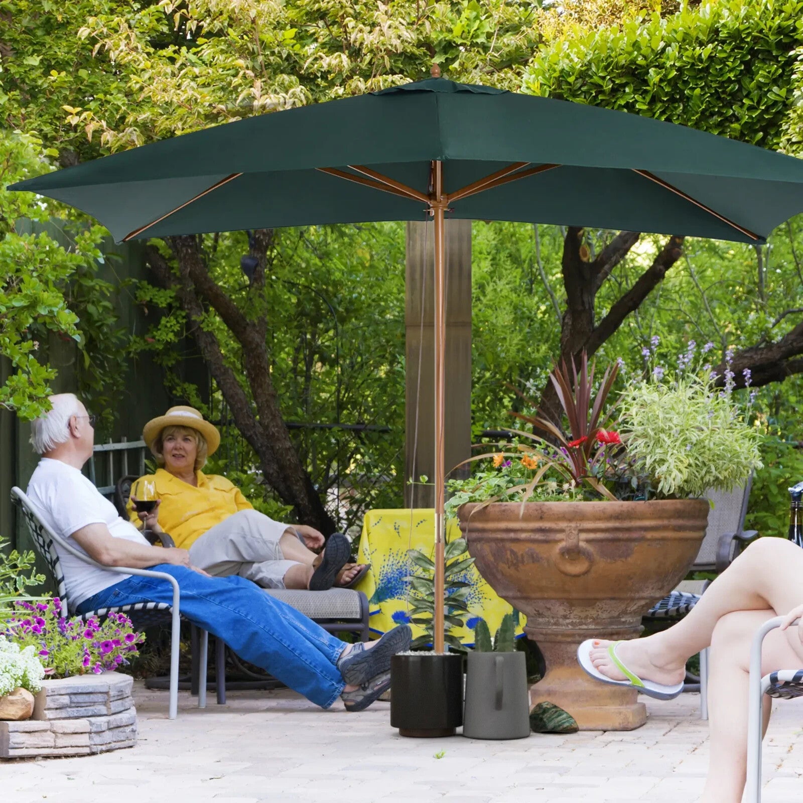 3 x 2m Wooden Garden Parasol Patio Sun Umbrella Outdoor Shade with Push Button - Home and Garden Furniture Shop - rustic - furniture