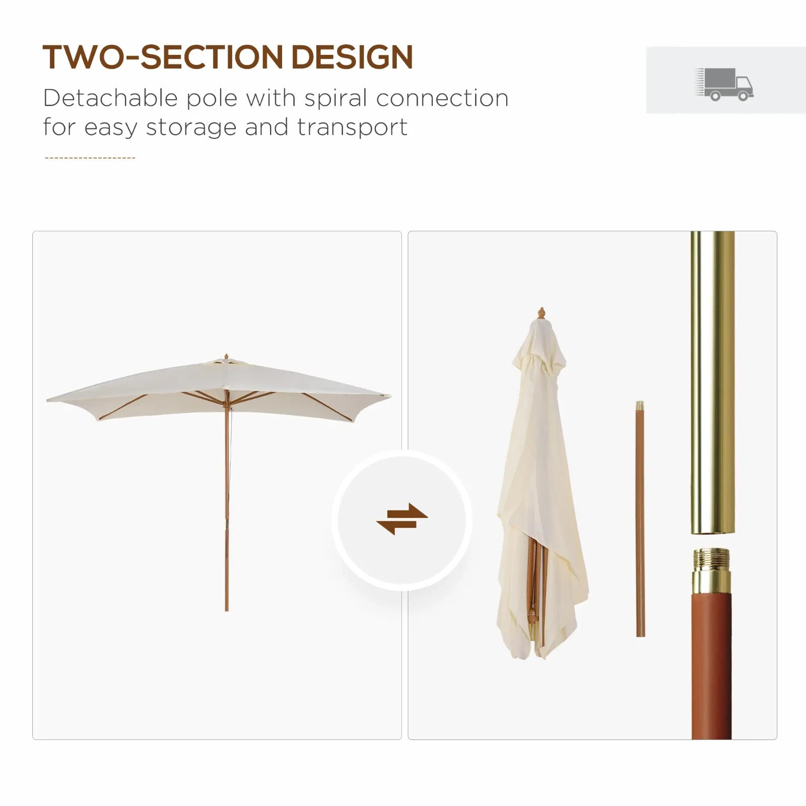 3 x 2m Wooden Patio Parasol Garden Sun Umbrella Outdoor Shade Push Button - Home and Garden Furniture Shop - rustic - furniture