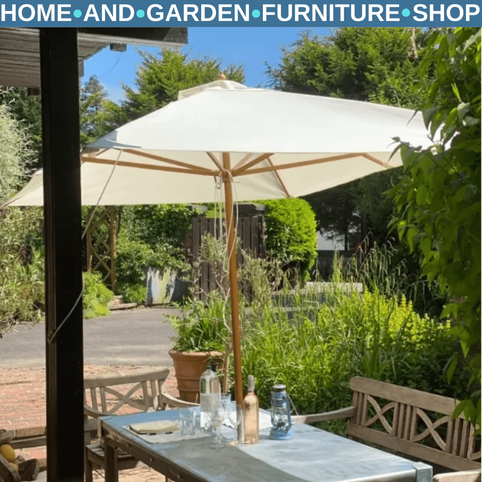 3 x 2m Wooden Patio Parasol Garden Sun Umbrella Outdoor Shade Push Button - Home and Garden Furniture Shop - rustic - furniture