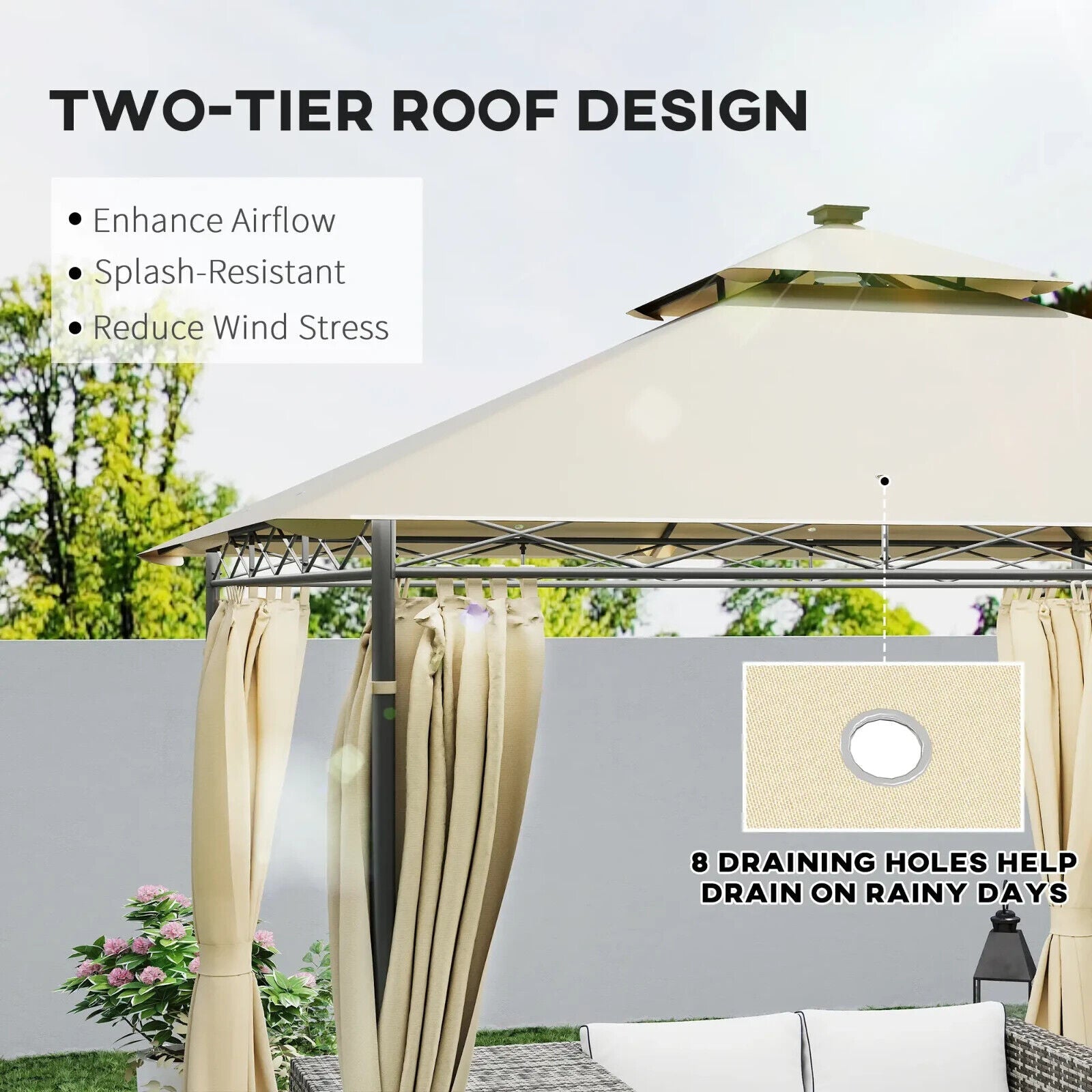 3 x 3 m Double Roof Outdoor Gazebo with Side Curtains Garden Patio Shelter Beige - Home and Garden Furniture Shop - #rustic - furniture#