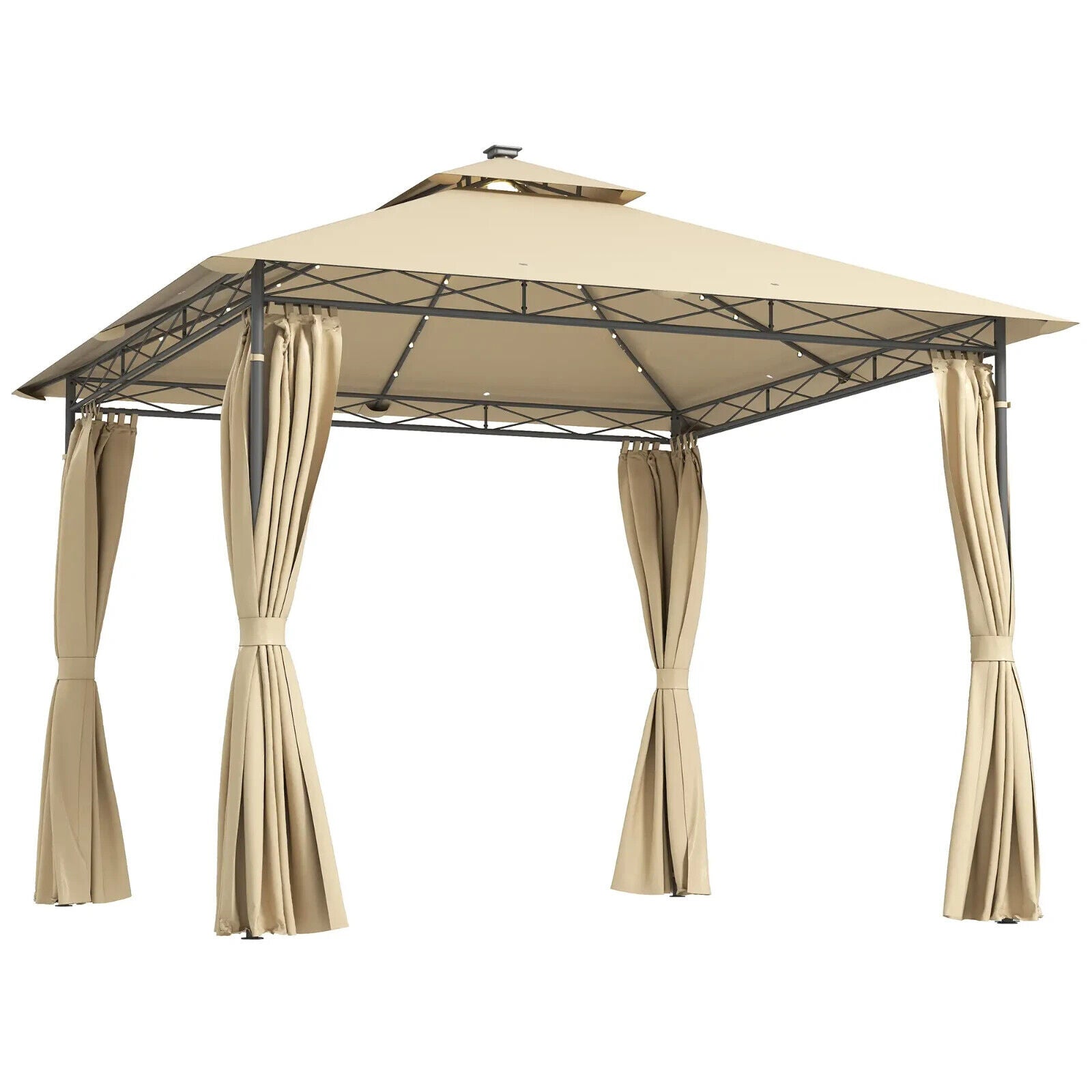 3 x 3 m Double Roof Outdoor Gazebo with Side Curtains Garden Patio Shelter Beige - Home and Garden Furniture Shop - #rustic - furniture#