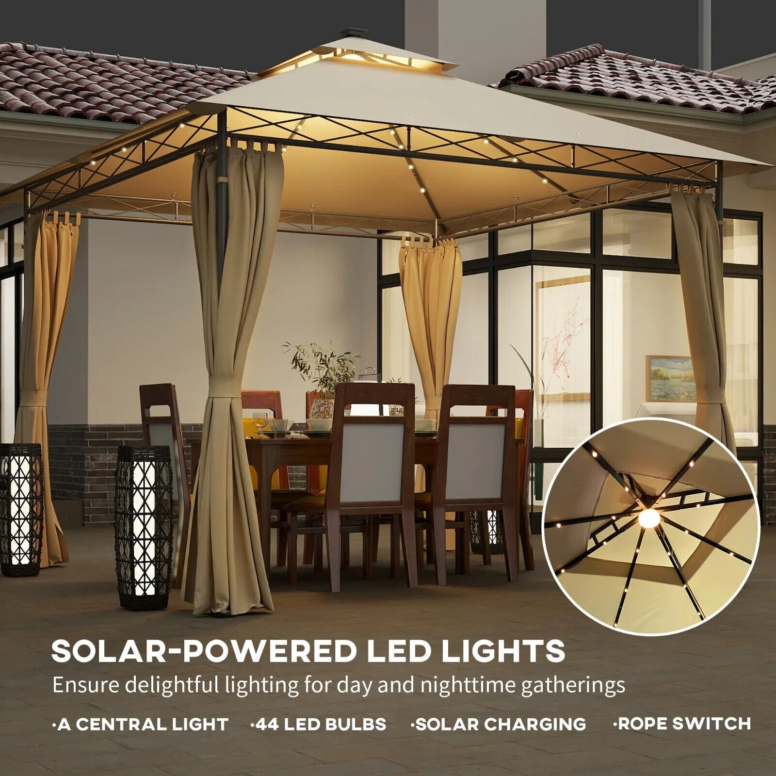 3 x 3 m Double Roof Outdoor Gazebo with Side Curtains Garden Patio Shelter Beige - Home and Garden Furniture Shop - #rustic - furniture#