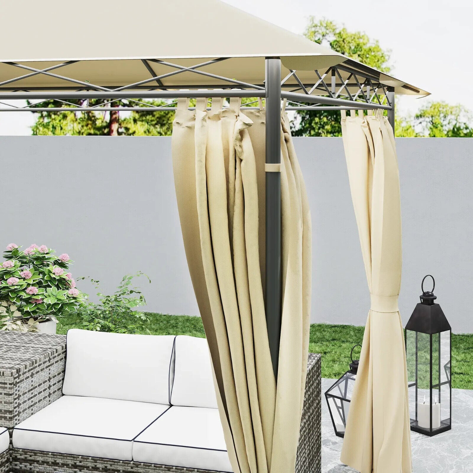 3 x 3 m Double Roof Outdoor Gazebo with Side Curtains Garden Patio Shelter Beige - Home and Garden Furniture Shop - #rustic - furniture#