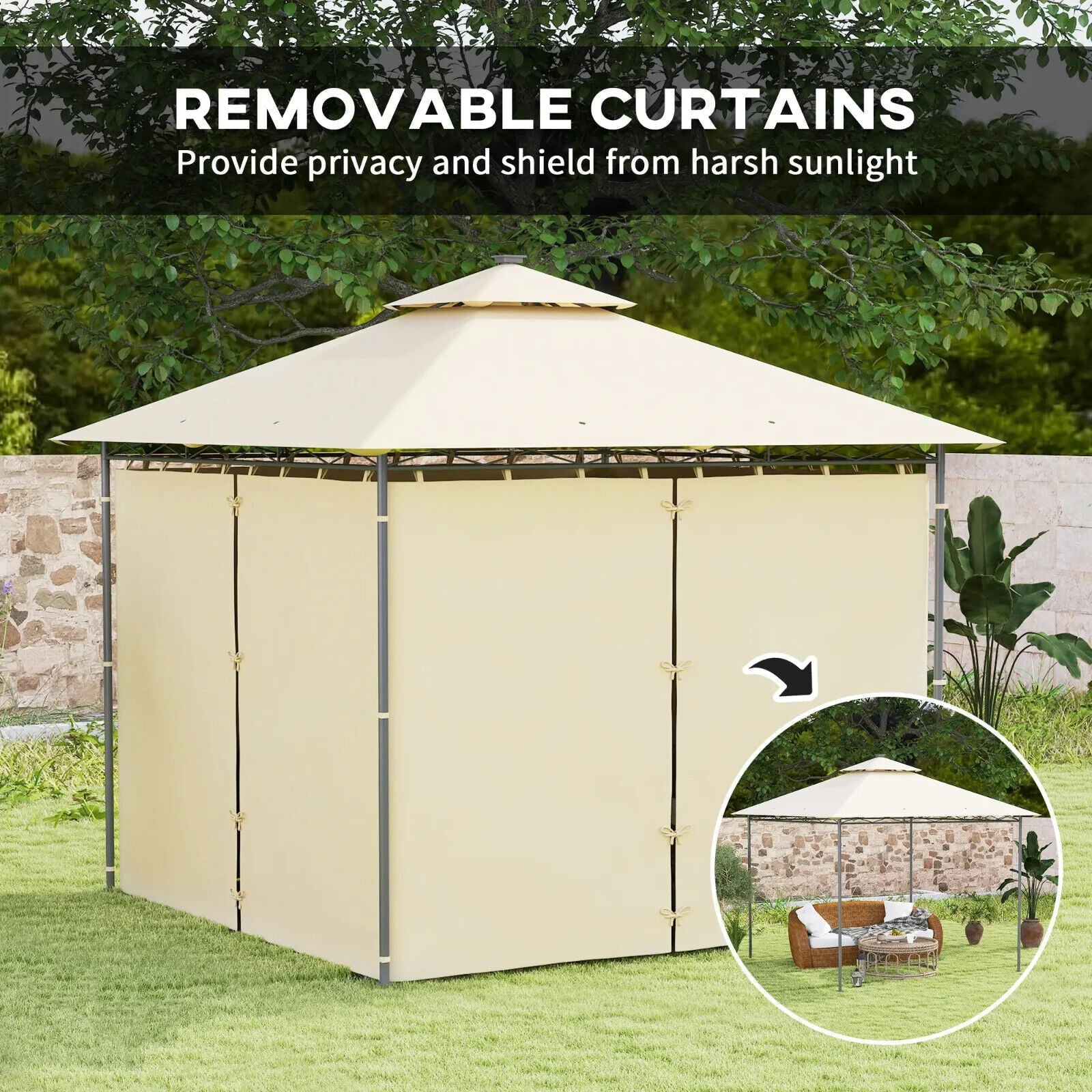 3 x 3 m Double Roof Outdoor Gazebo with Side Curtains Garden Patio Shelter Beige - Home and Garden Furniture Shop - #rustic - furniture#