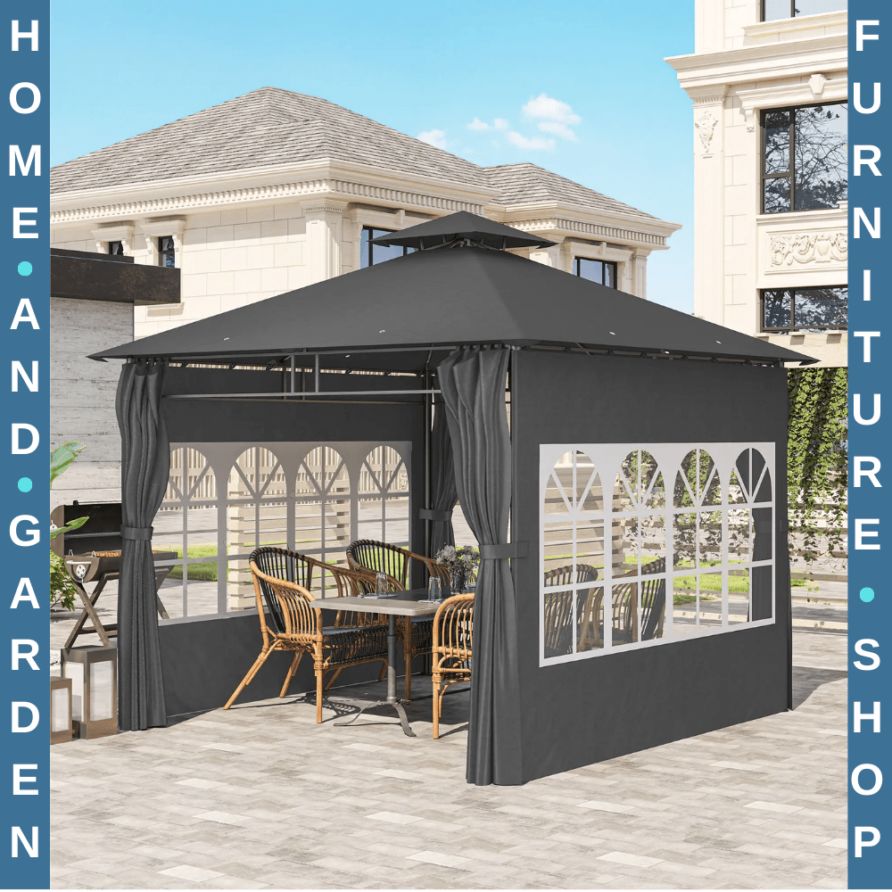 3 x 3 m Garden Metal Gazebo with Double Roof and Removable Sidewalls Dark Grey - Home and Garden Furniture Shop - rustic - furniture