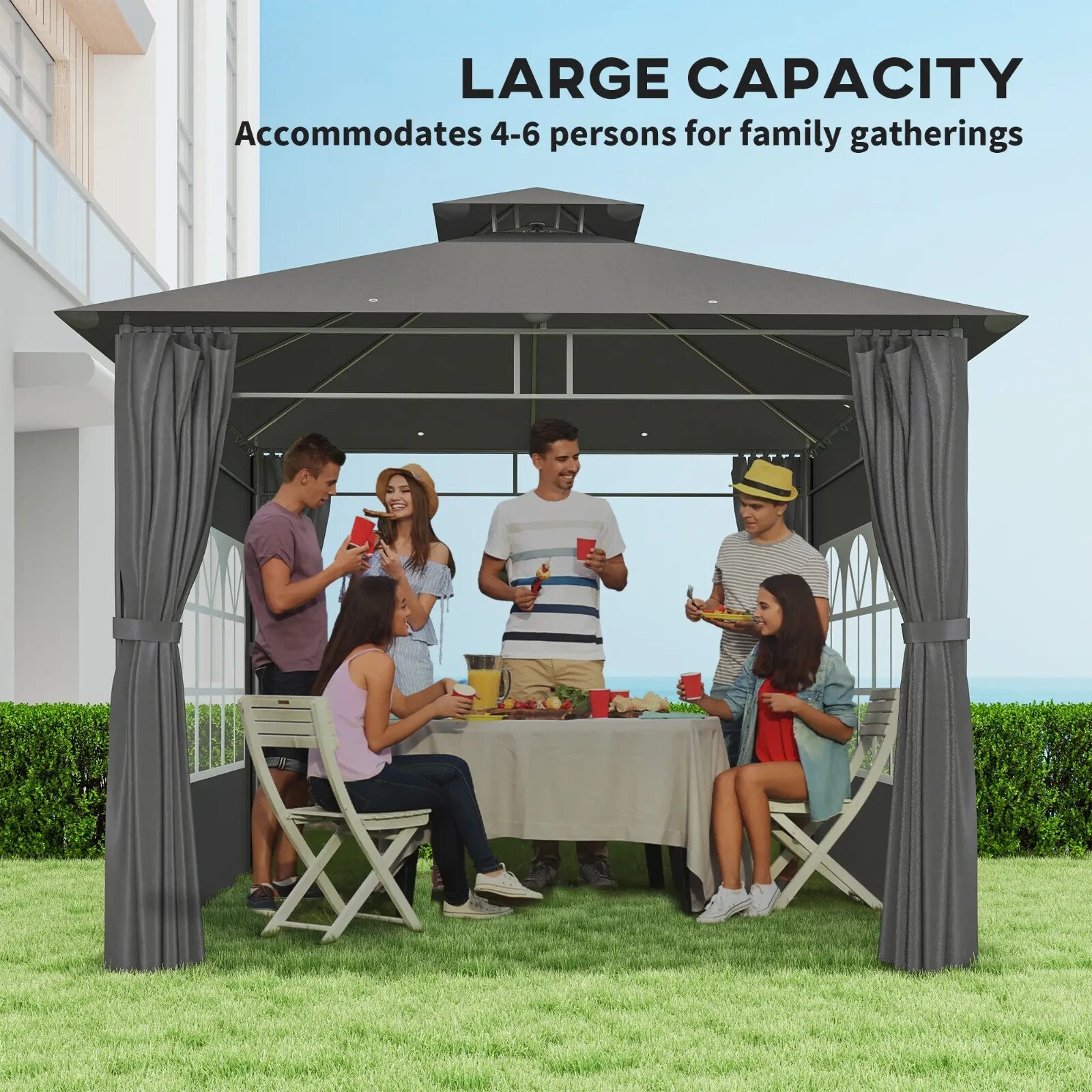 3 x 3 m Garden Metal Gazebo with Double Roof and Removable Sidewalls Dark Grey - Home and Garden Furniture Shop - rustic - furniture