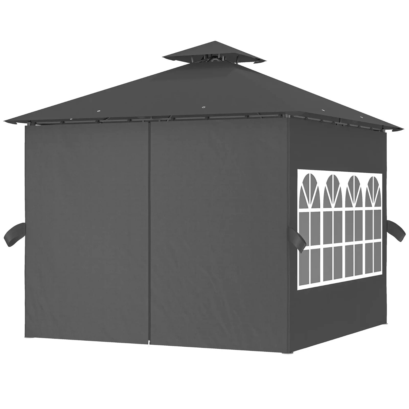 3 x 3 m Garden Metal Gazebo with Double Roof and Removable Sidewalls Dark Grey - Home and Garden Furniture Shop - rustic - furniture