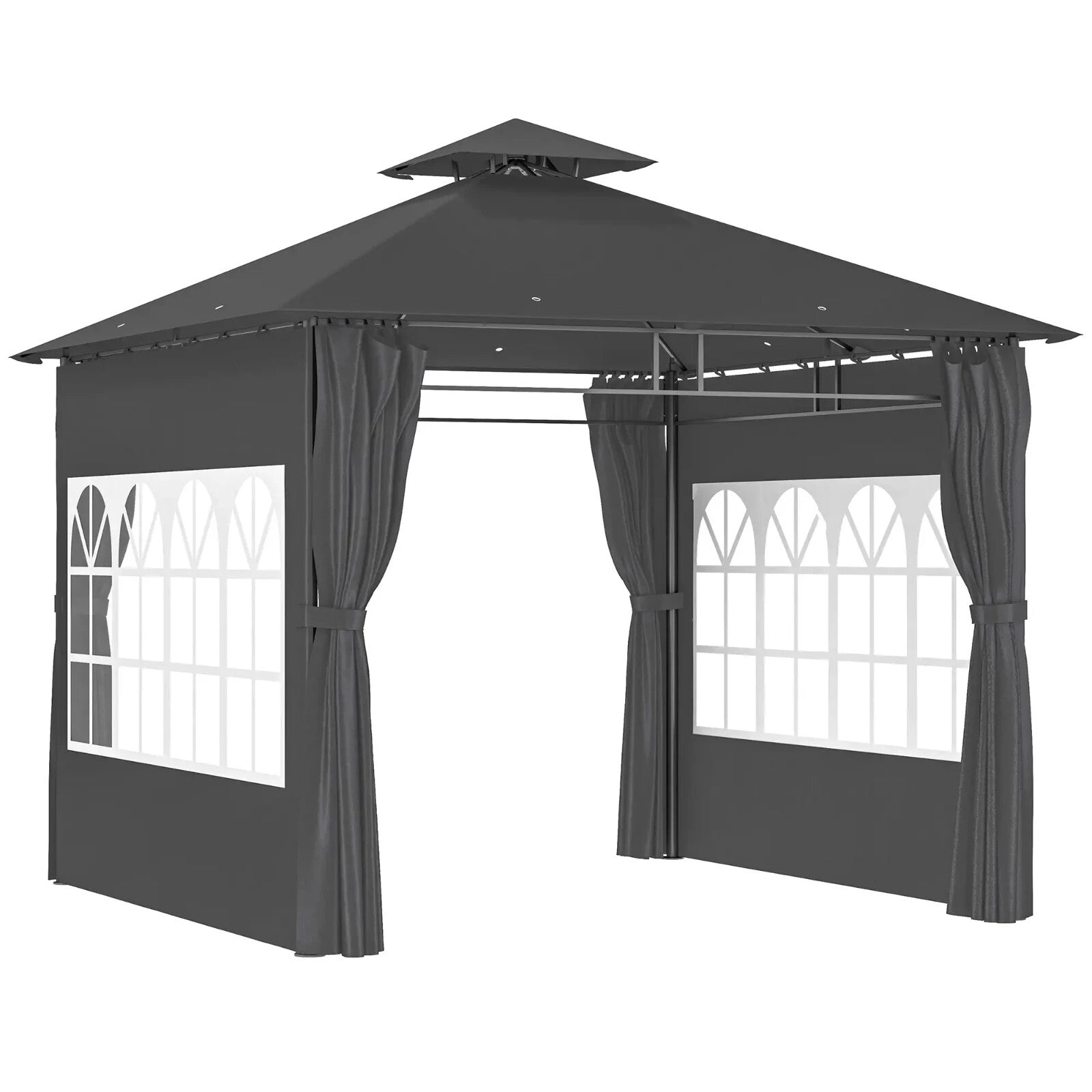 3 x 3 m Garden Metal Gazebo with Double Roof and Removable Sidewalls Dark Grey - Home and Garden Furniture Shop - rustic - furniture