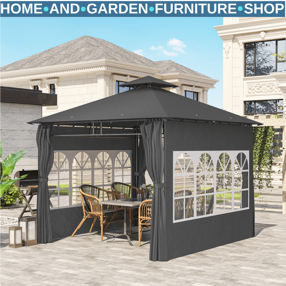 3 x 3 m Garden Metal Gazebo with Double Roof and Removable Sidewalls Dark Grey - Home and Garden Furniture Shop - rustic - furniture