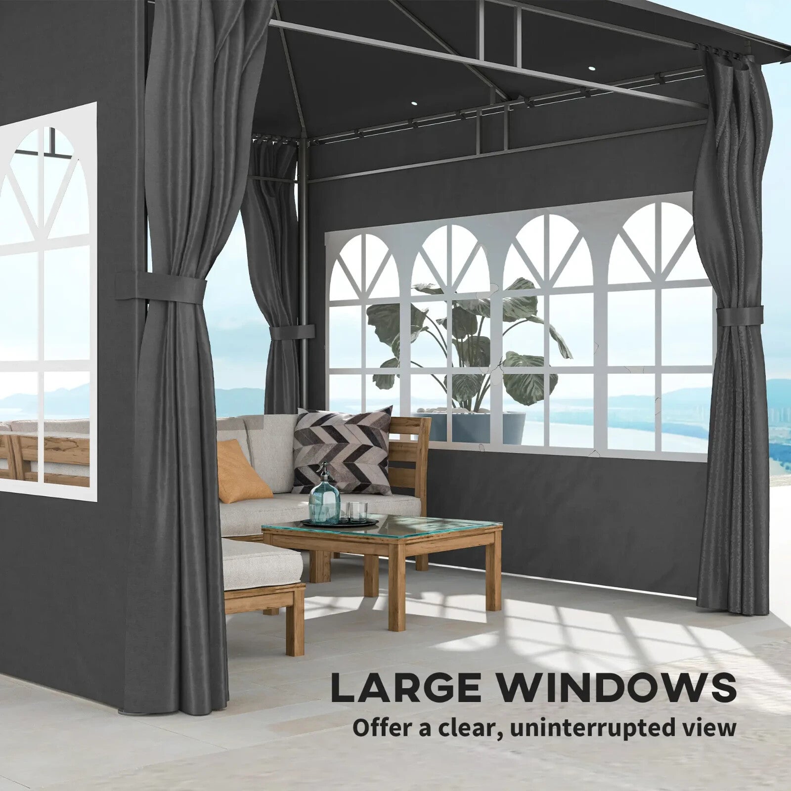 3 x 3 m Garden Metal Gazebo with Double Roof and Removable Sidewalls Dark Grey - Home and Garden Furniture Shop - rustic - furniture