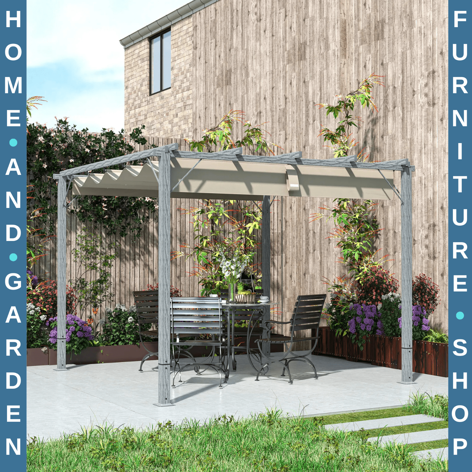 3 x 3 m Garden Pergola with Retractable Roof Canopy Aluminium Frame Gazebo Kit - Home and Garden Furniture Shop - rustic - furniture