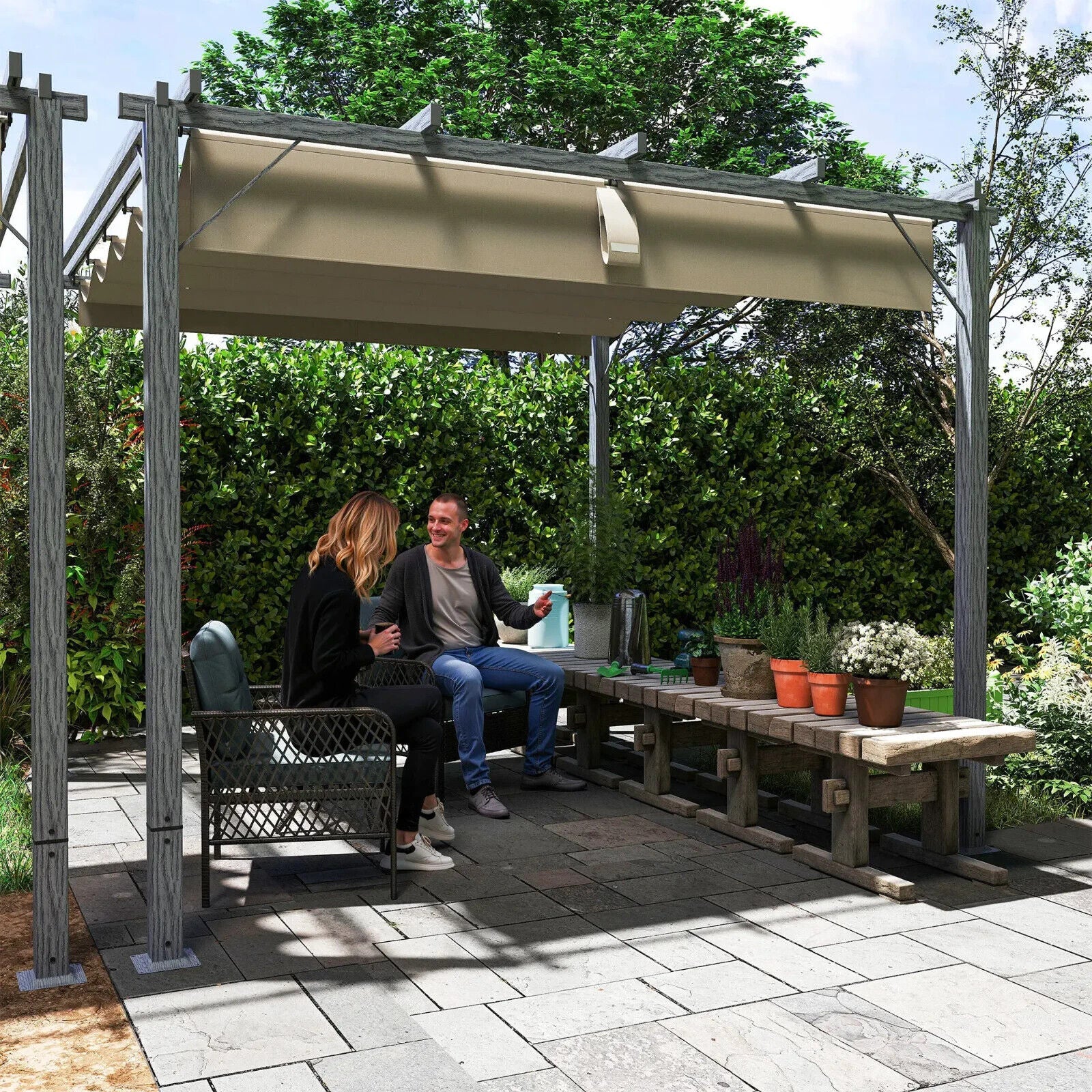3 x 3 m Garden Pergola with Retractable Roof Canopy Aluminium Frame Gazebo Kit - Home and Garden Furniture Shop - #rustic - furniture#