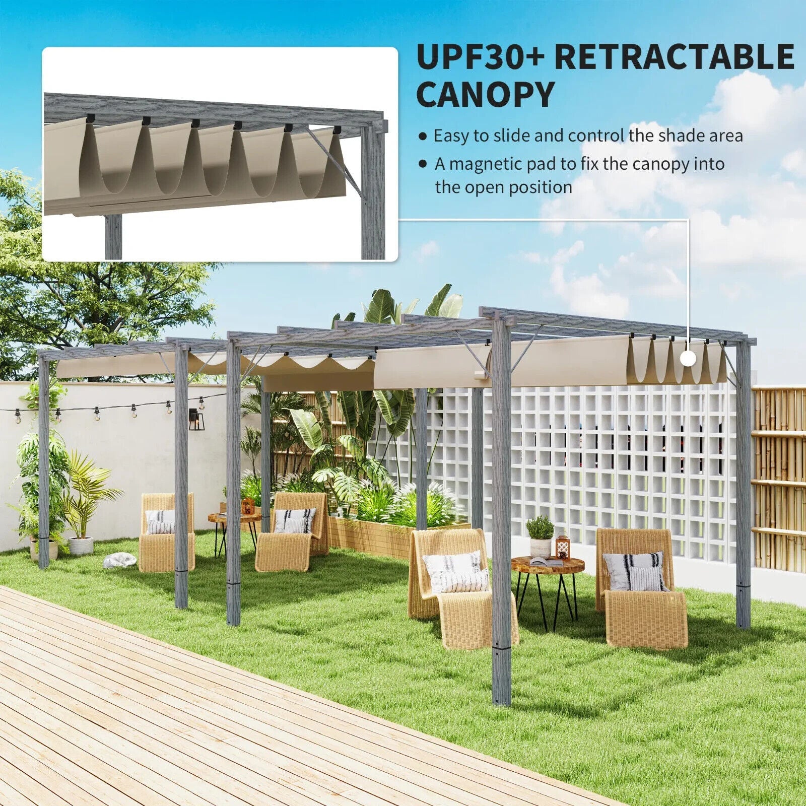 3 x 3 m Garden Pergola with Retractable Roof Canopy Aluminium Frame Gazebo Kit - Home and Garden Furniture Shop - #rustic - furniture#