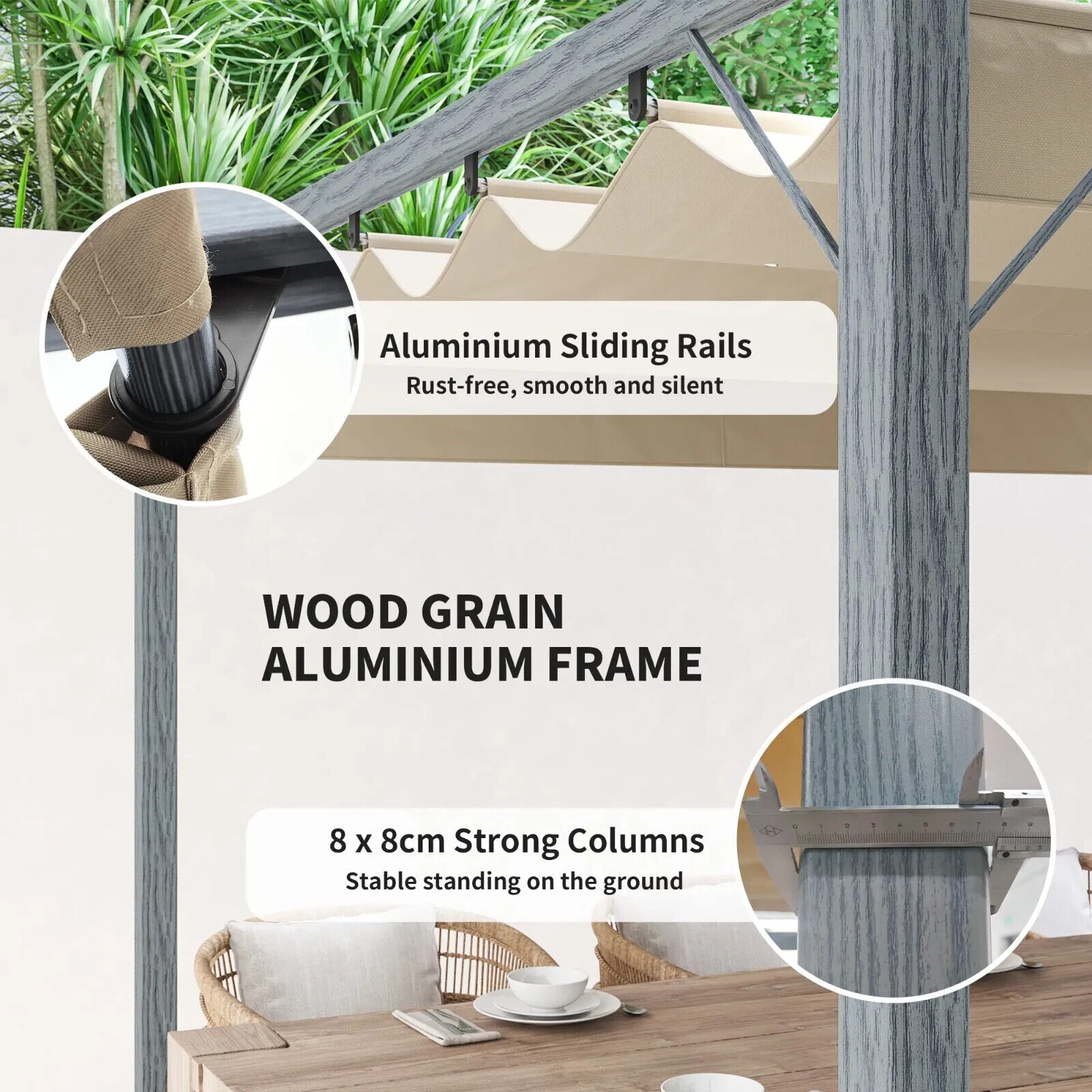 3 x 3 m Garden Pergola with Retractable Roof Canopy Aluminium Frame Gazebo Kit - Home and Garden Furniture Shop - #rustic - furniture#