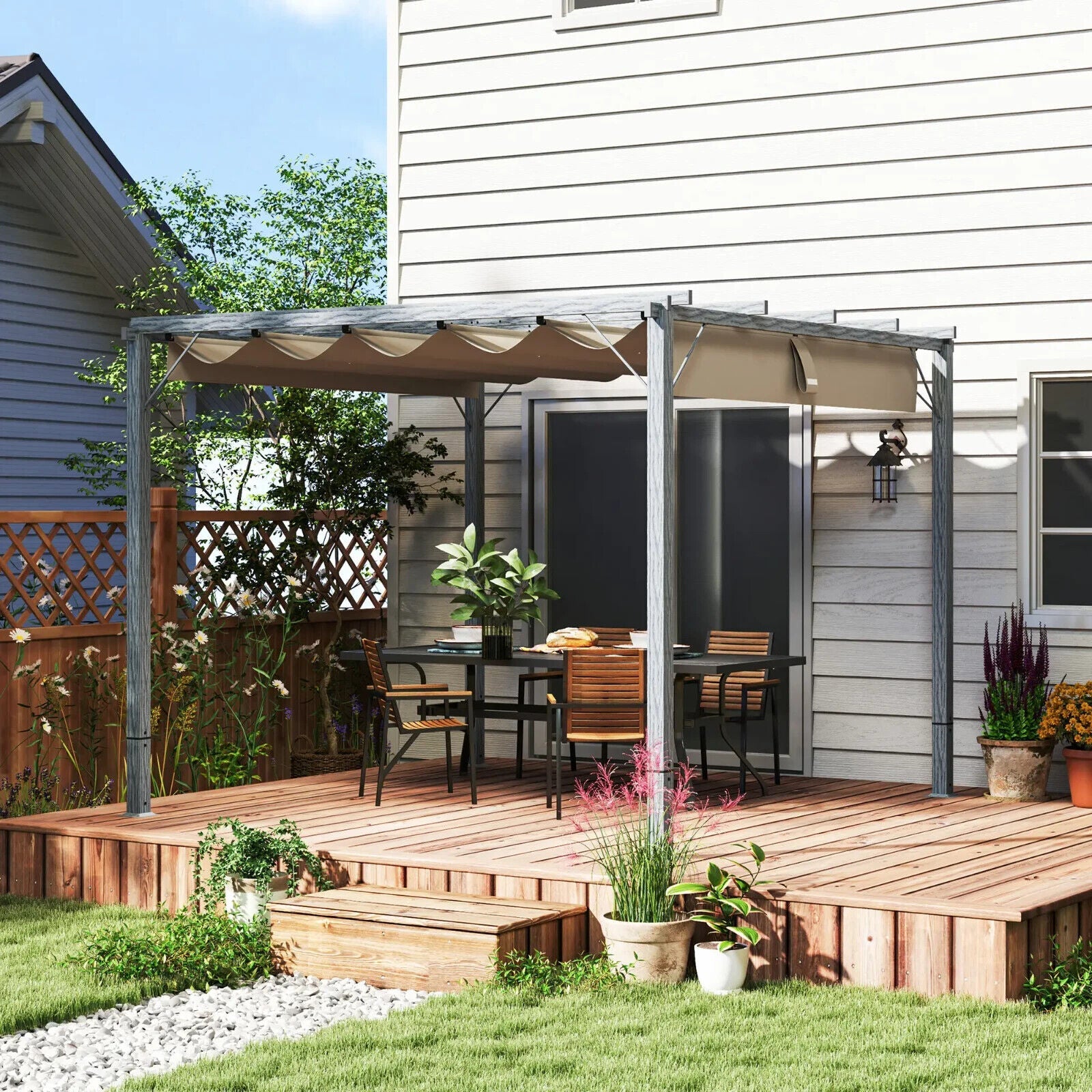 3 x 3 m Garden Pergola with Retractable Roof Canopy Aluminium Frame Gazebo Kit - Home and Garden Furniture Shop - #rustic - furniture#