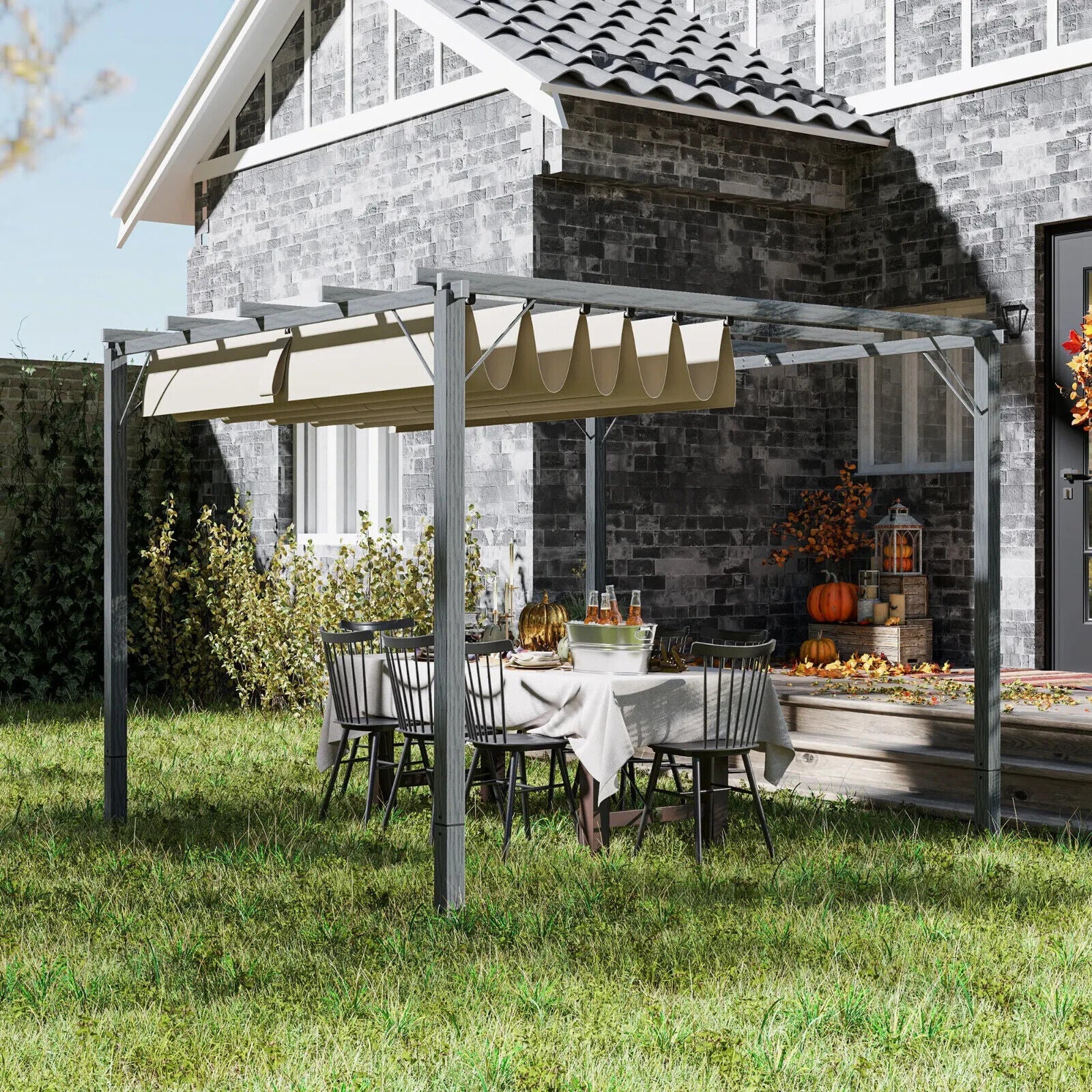 3 x 3 m Garden Pergola with Retractable Roof Canopy Aluminium Frame Gazebo Kit - Home and Garden Furniture Shop - #rustic - furniture#