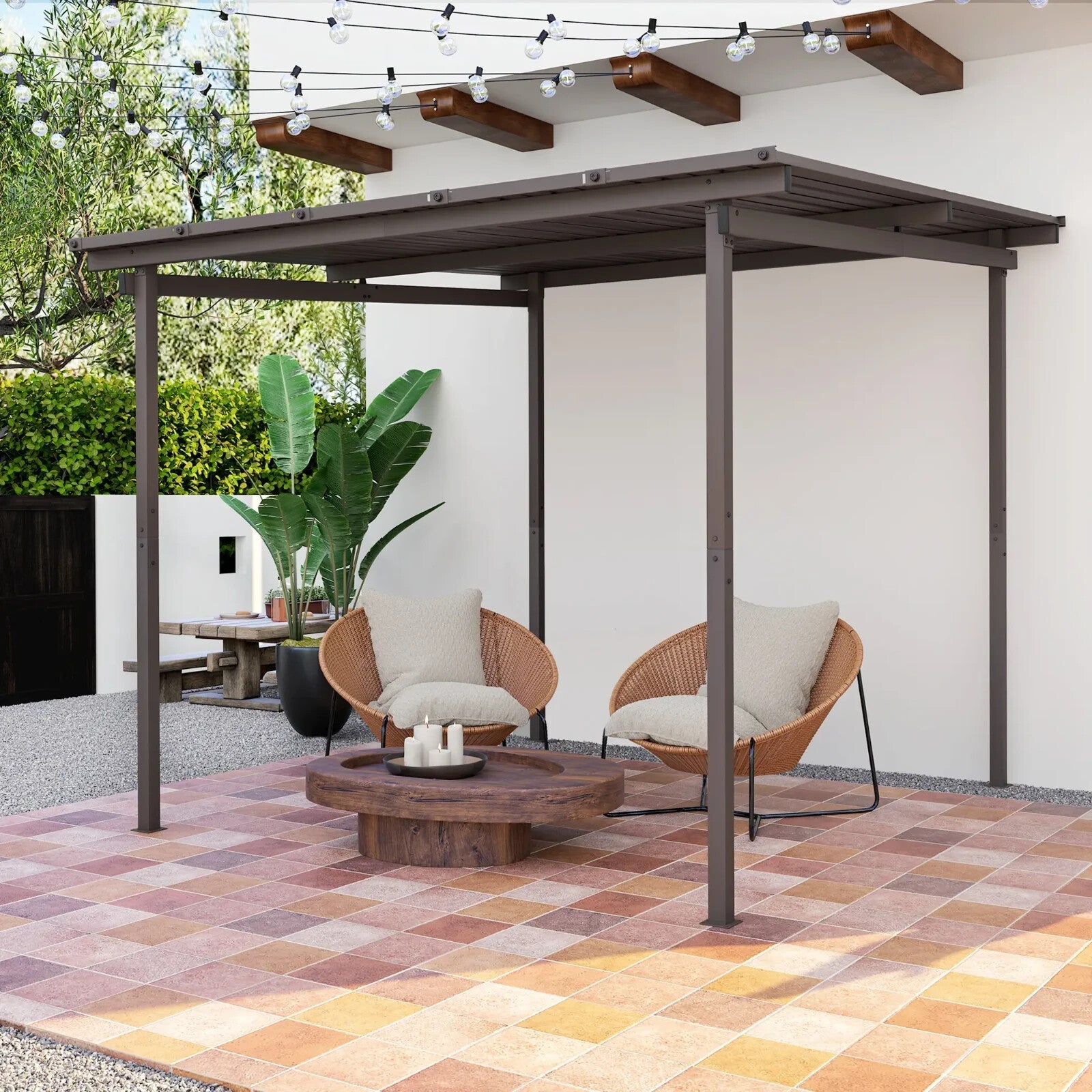 3 x 3 m Garden Pergola with Waterproof Metal Roof Lean To Hardtop Gazebo Outdoor - Home and Garden Furniture Shop - rustic - furniture
