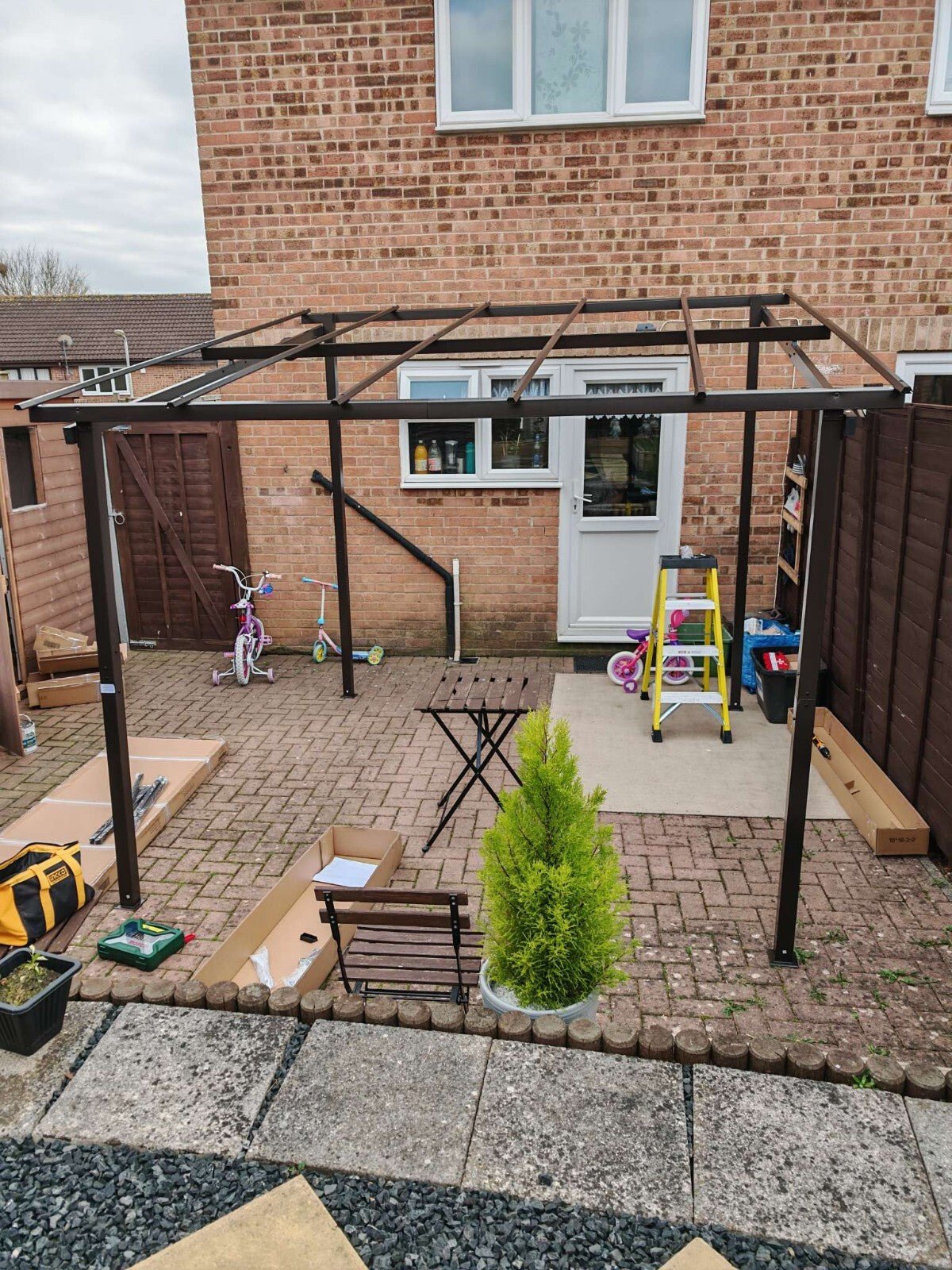 3 x 3 m Garden Pergola with Waterproof Metal Roof Lean To Hardtop Gazebo Outdoor - Home and Garden Furniture Shop - rustic - furniture