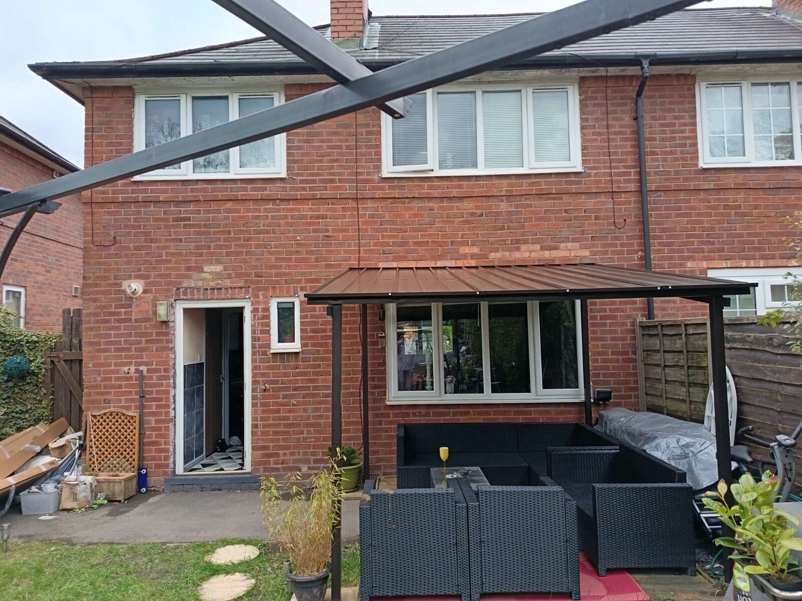 3 x 3 m Garden Pergola with Waterproof Metal Roof Lean To Hardtop Gazebo Outdoor - Home and Garden Furniture Shop - rustic - furniture