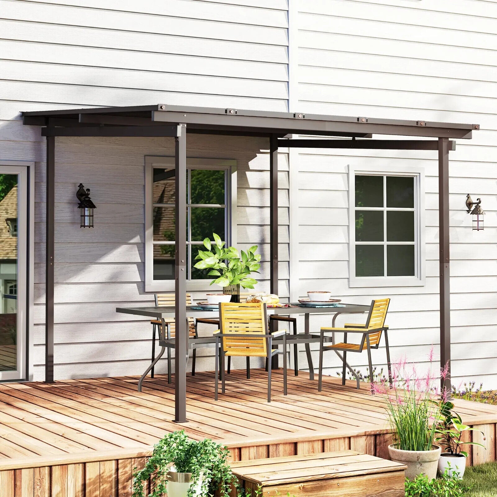 3 x 3 m Garden Pergola with Waterproof Metal Roof Lean To Hardtop Gazebo Outdoor - Home and Garden Furniture Shop - #rustic - furniture#