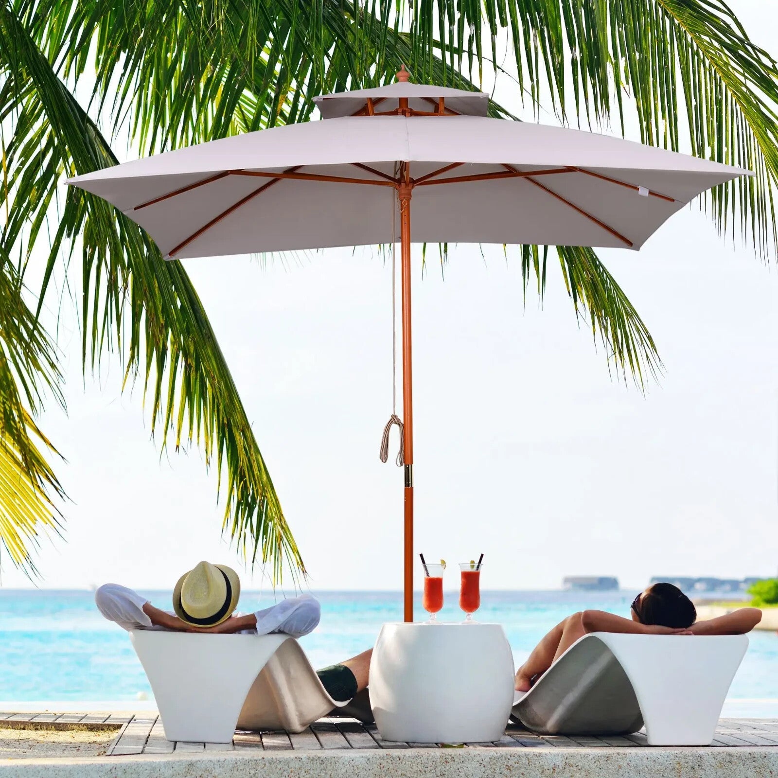 3 x 3 m Garden Umbrella Large Outdoor Parasol Sunshade Canopy with Double Tier - Home and Garden Furniture Shop - rustic - furniture