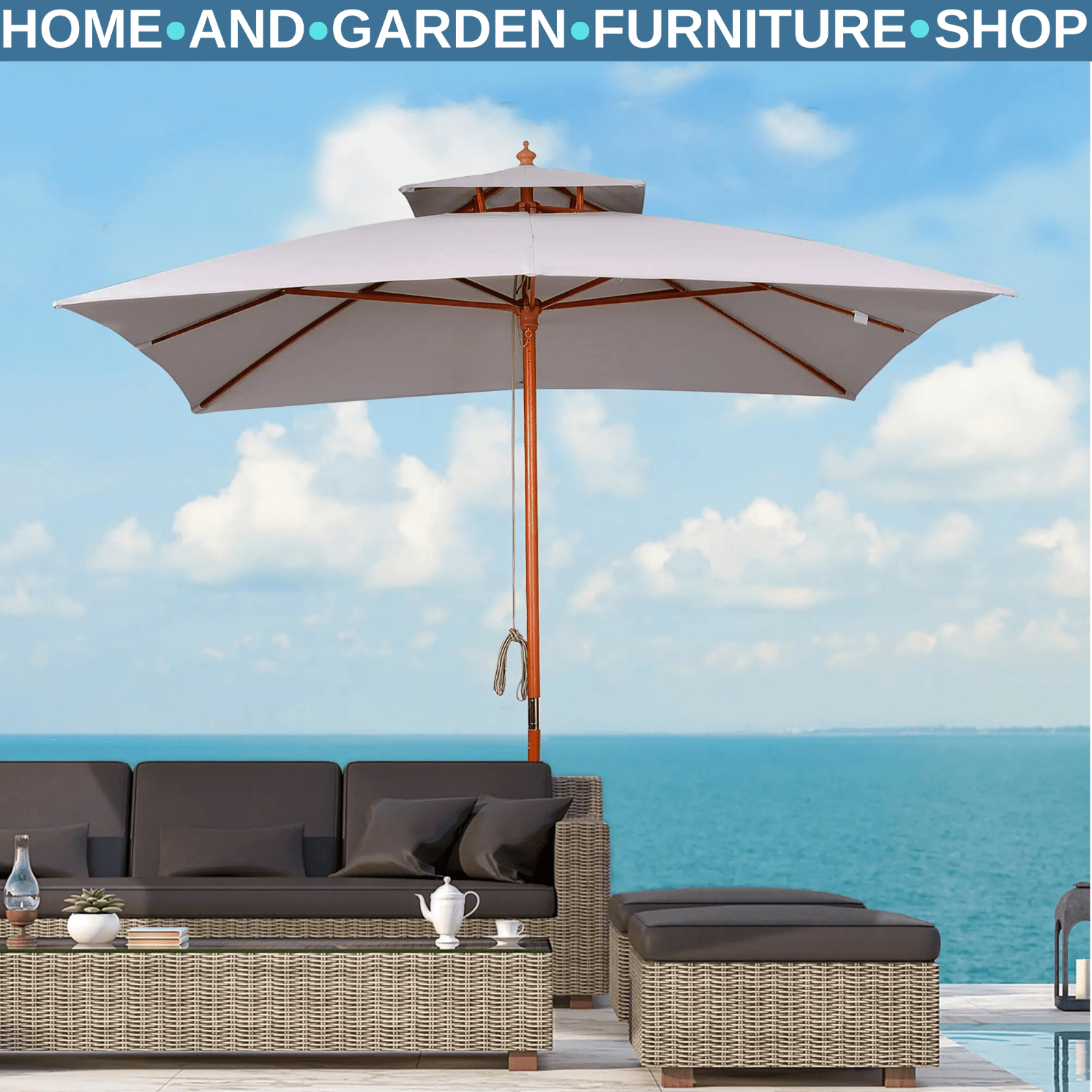 3 x 3 m Garden Umbrella Large Outdoor Parasol Sunshade Canopy with Double Tier - Home and Garden Furniture Shop - rustic - furniture