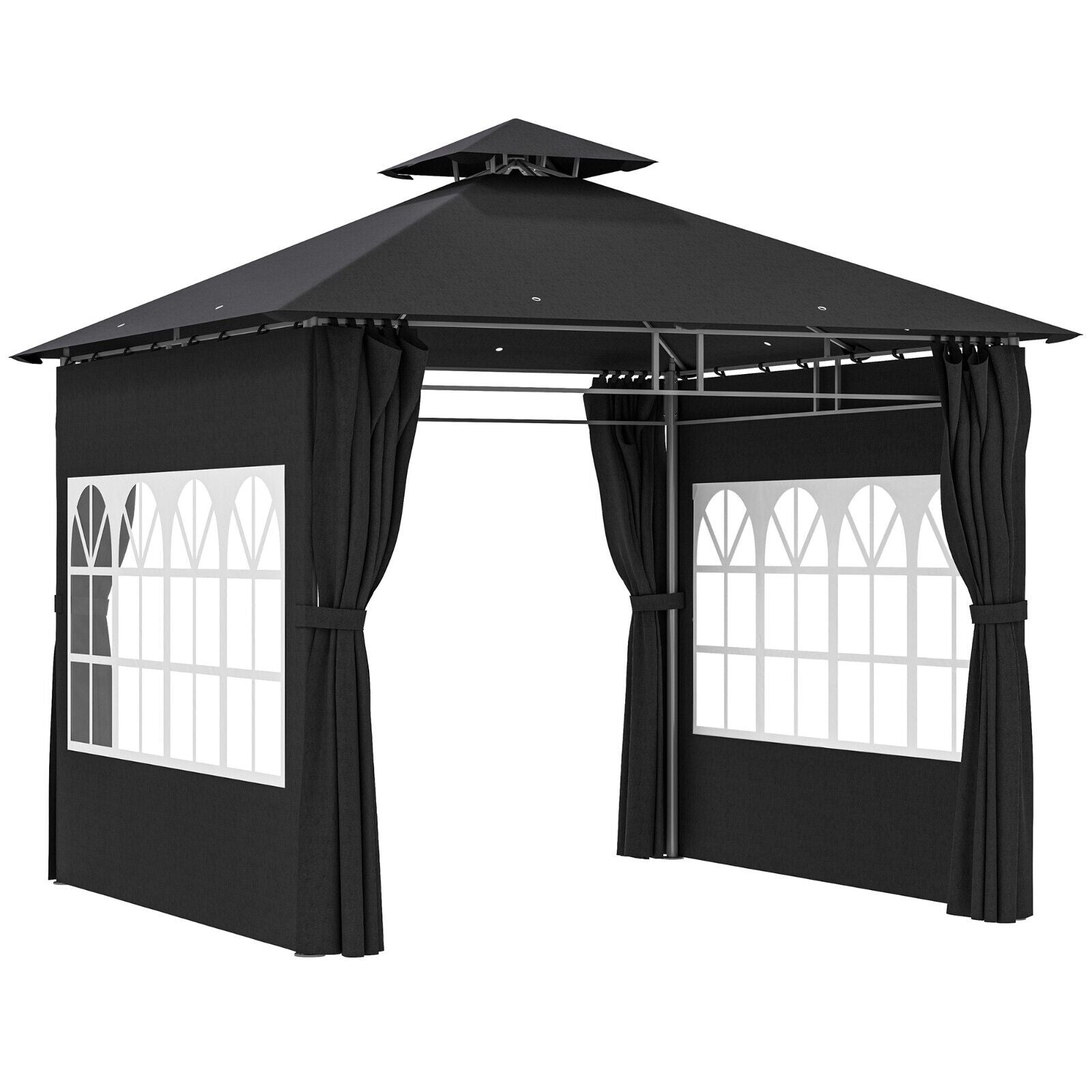 3 x 3 m Metal Gazebo with Double Roof and Removable Side Panels for Garden Black - Home and Garden Furniture Shop - #rustic - furniture#