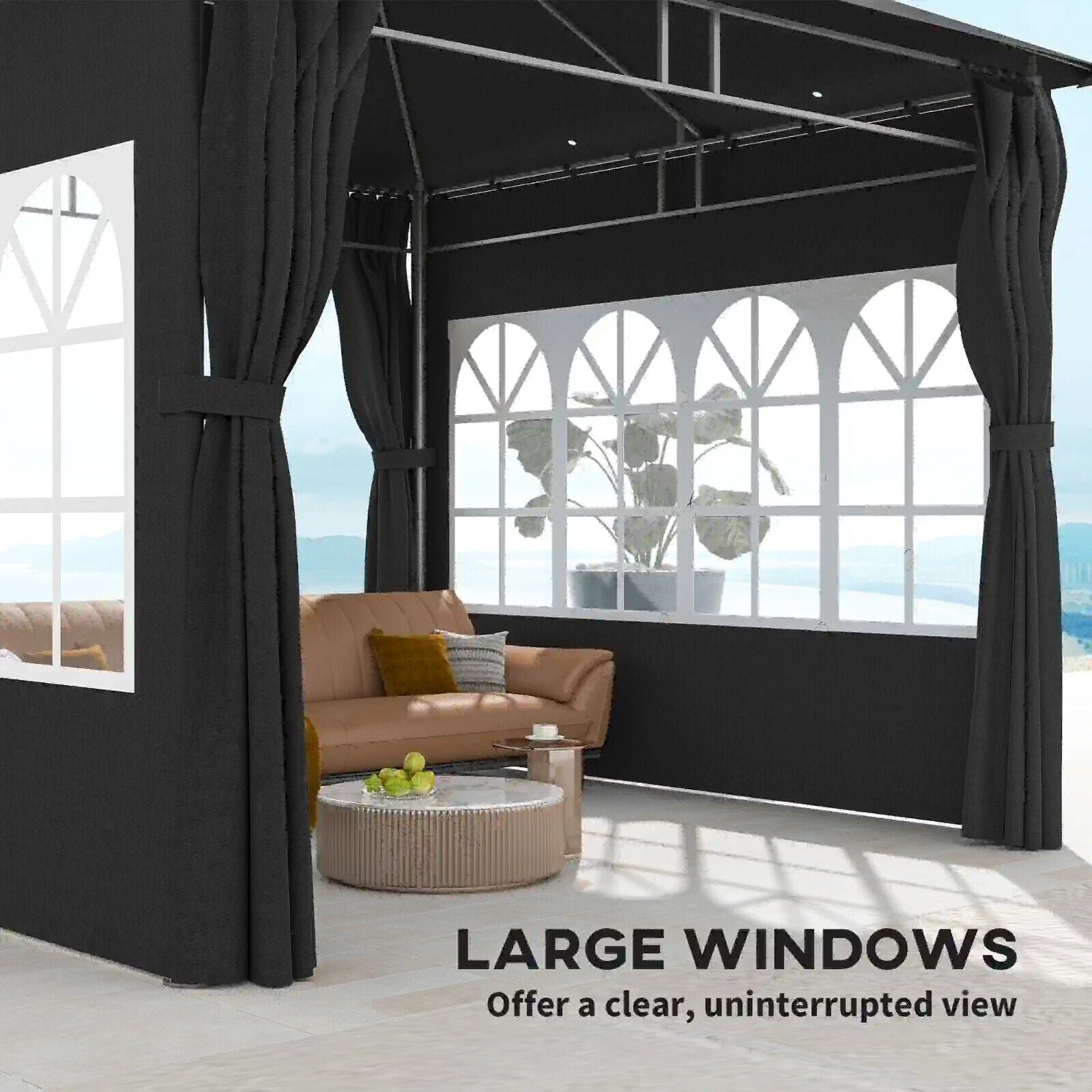 3 x 3 m Metal Gazebo with Double Roof and Removable Side Panels for Garden Black - Home and Garden Furniture Shop - #rustic - furniture#