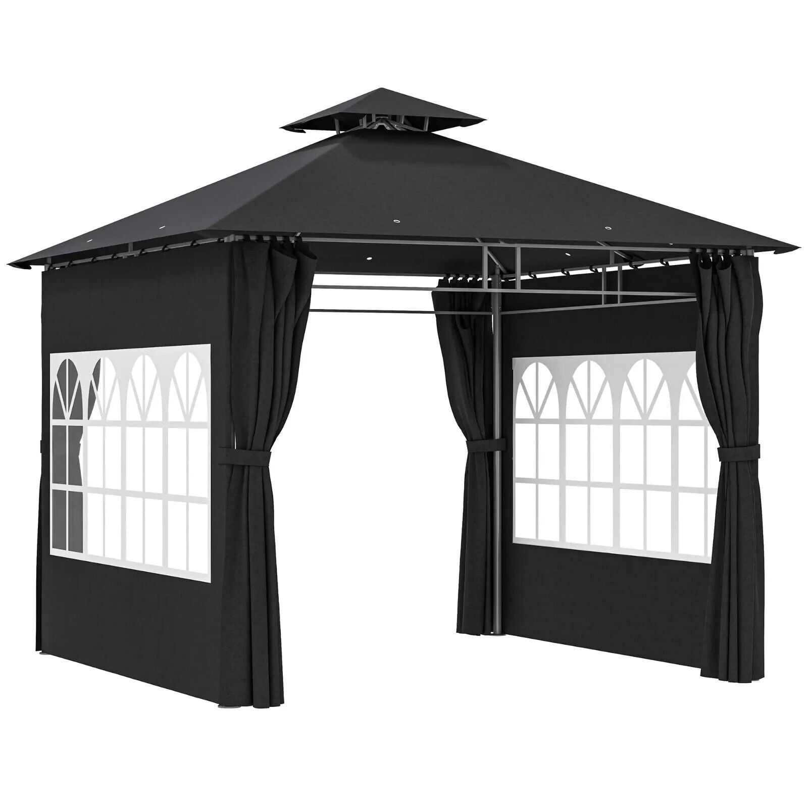 3 x 3 m Metal Gazebo with Double Roof and Removable Side Panels for Garden Black - Home and Garden Furniture Shop - #rustic - furniture#