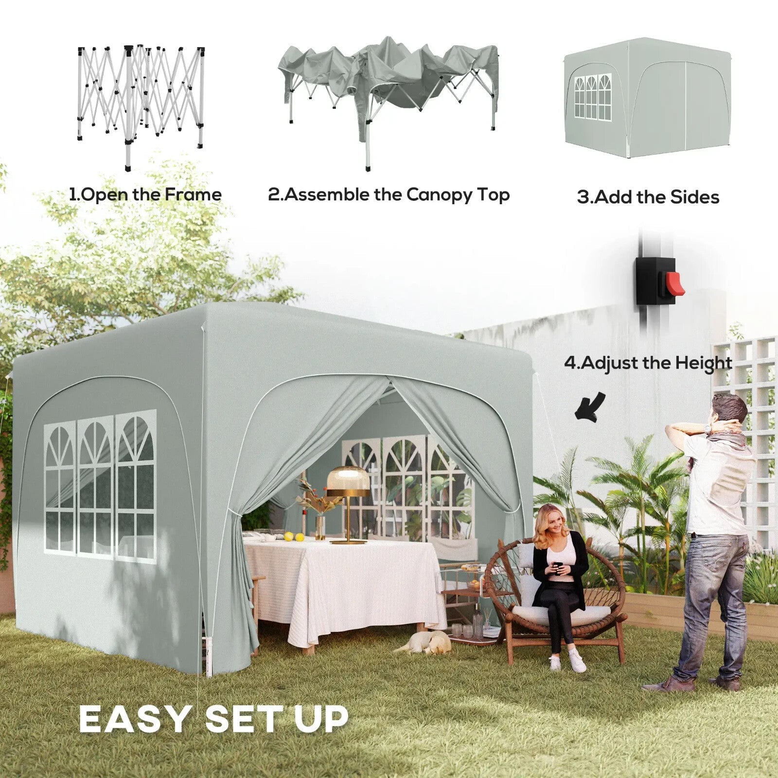 3 x 3 m Pop Up Gazebo with Sides Bag Height Adjustable Party Tent Event Shelter - Home and Garden Furniture Shop - rustic - furniture