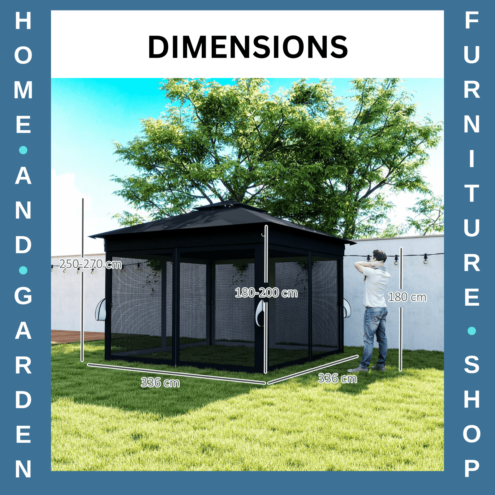 3 x 3 m Pop Up Gazebo with Sides Curtains Roof Solar LED Lights Black Party Tent - Home and Garden Furniture Shop - rustic - furniture