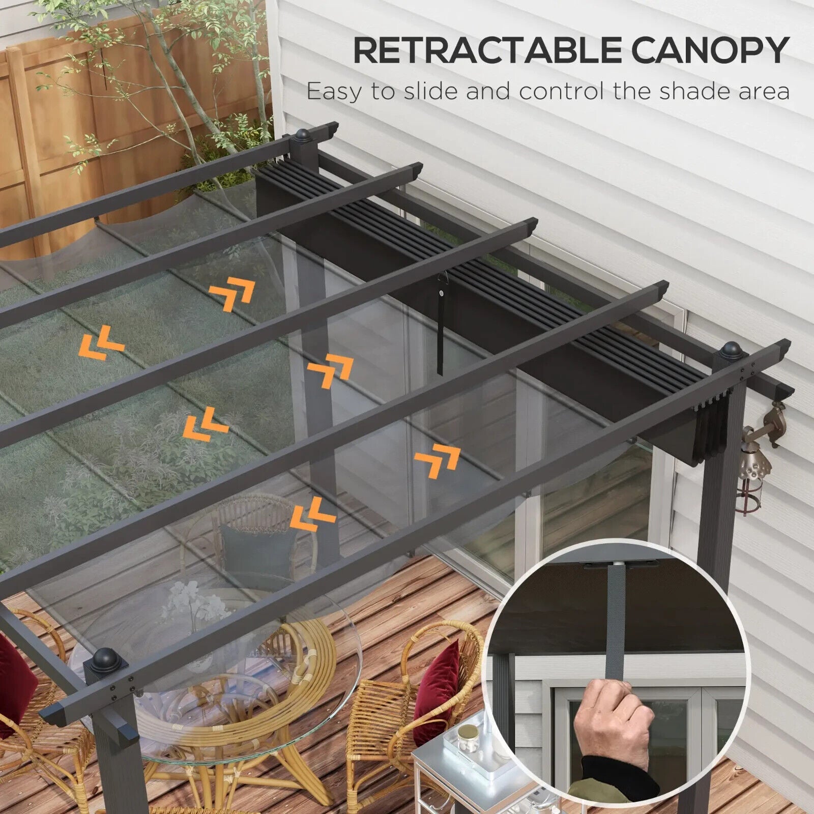 3 x 3m Aluminium Pergola with Retractable Roof - Garden Gazebo Canopy Black - Home and Garden Furniture Shop - #rustic - furniture#