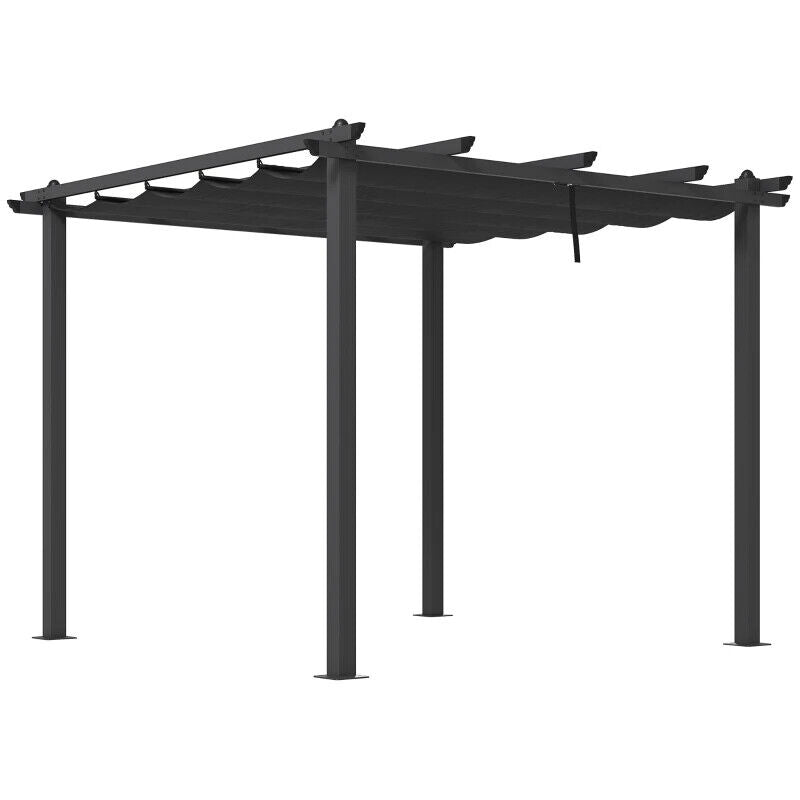 3 x 3m Aluminium Pergola with Retractable Roof - Garden Gazebo Canopy Black - Home and Garden Furniture Shop - #rustic - furniture#
