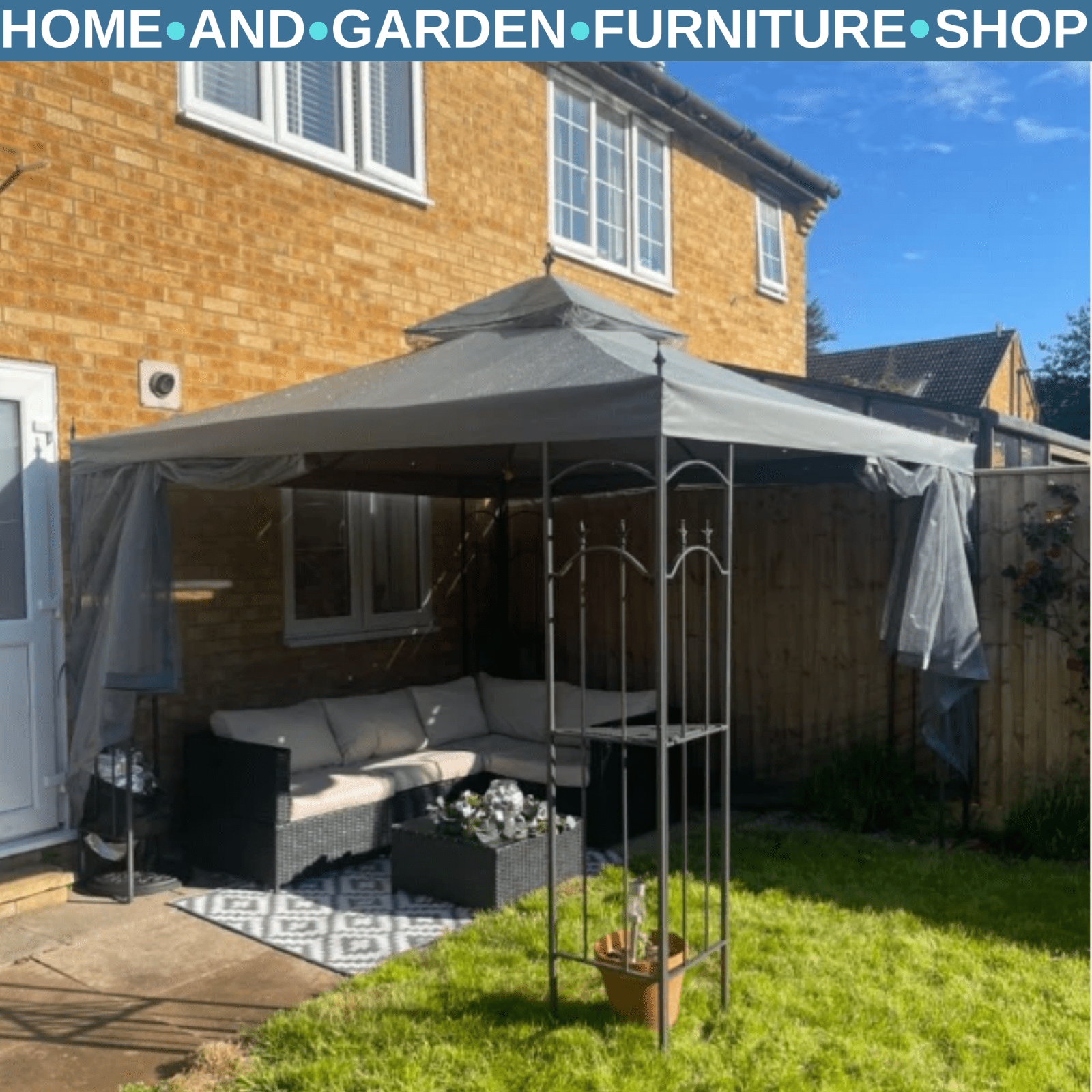 3 x 3m Garden Gazebo with Double Roof Canopy and Mesh Curtains for Outdoor Use - Home and Garden Furniture Shop - rustic - furniture