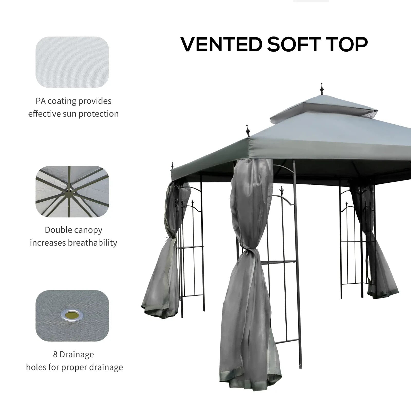 3 x 3m Garden Gazebo with Double Roof Canopy and Mesh Curtains for Outdoor Use - Home and Garden Furniture Shop - rustic - furniture