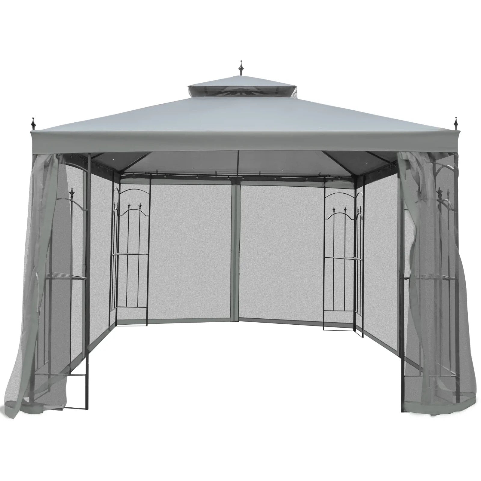 3 x 3m Garden Gazebo with Double Roof Canopy and Mesh Curtains for Outdoor Use - Home and Garden Furniture Shop - rustic - furniture