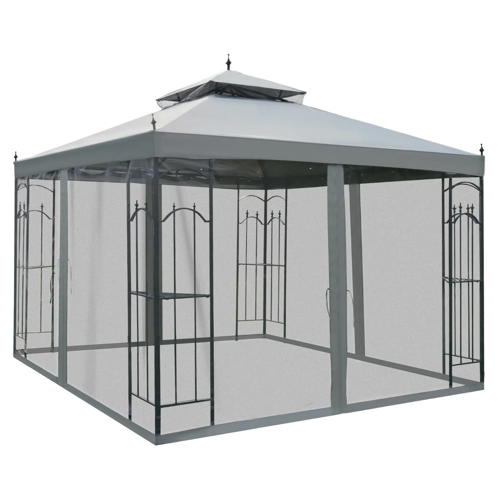 3 x 3m Garden Gazebo with Double Roof Canopy and Mesh Curtains for Outdoor Use - Home and Garden Furniture Shop - rustic - furniture