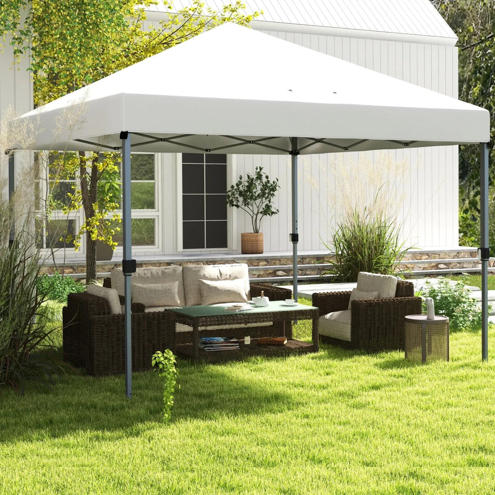 3 x 3m Garden Pop Up Gazebo Event Shelter 1 - Button Push White Party Marquee Tent - Home and Garden Furniture Shop - #rustic - furniture#