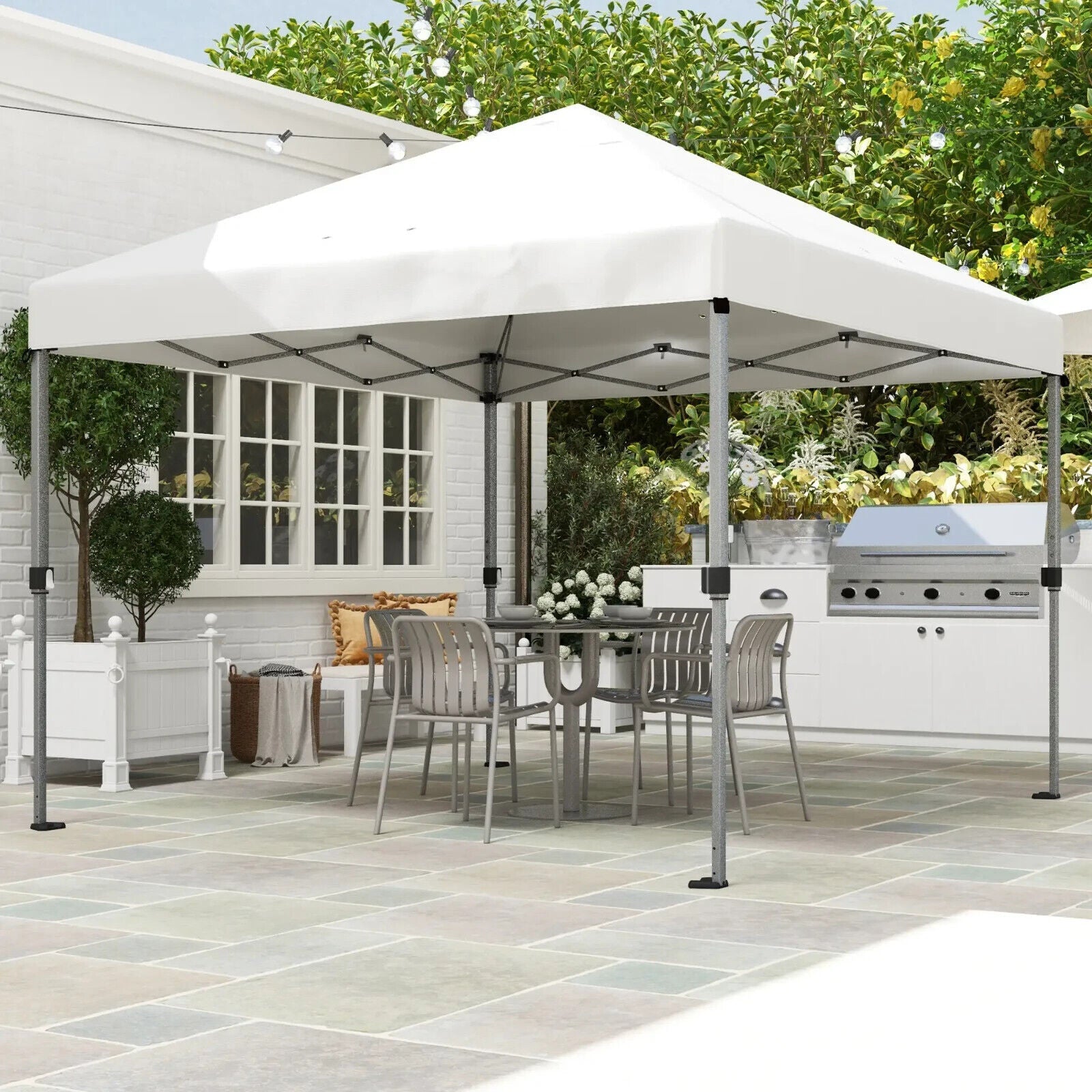 3 x 3m Garden Pop Up Gazebo Event Shelter 1 - Button Push White Party Marquee Tent - Home and Garden Furniture Shop - #rustic - furniture#
