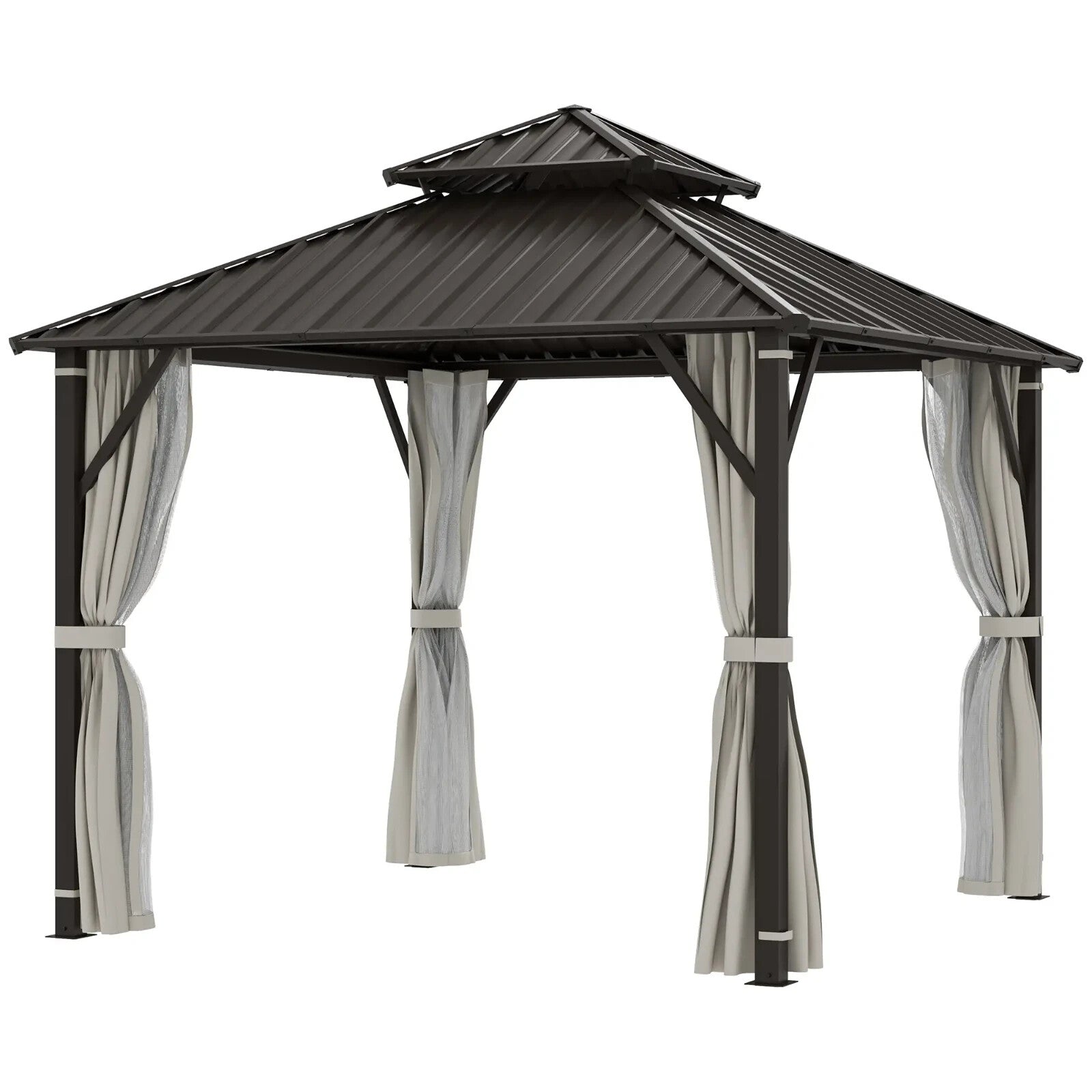 3 x 3m Hardtop Garden Gazebo with Curtains Double Roof Waterproof Patio Pavilion - Home and Garden Furniture Shop - rustic - furniture