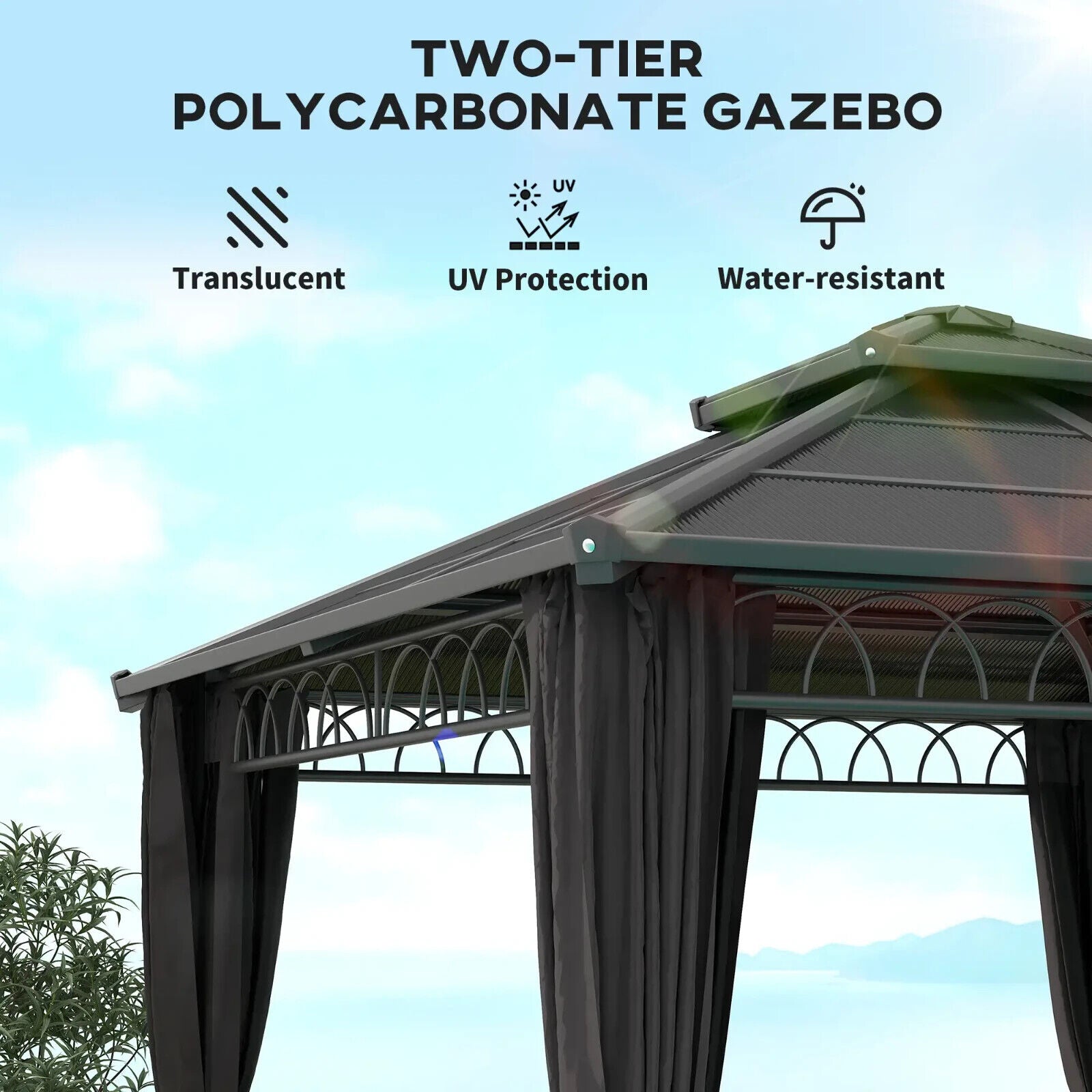 3 x 3m Hardtop Gazebo Double Roof Netting Curtains Garden Patio Sun Shelter Grey - Home and Garden Furniture Shop - #rustic - furniture#
