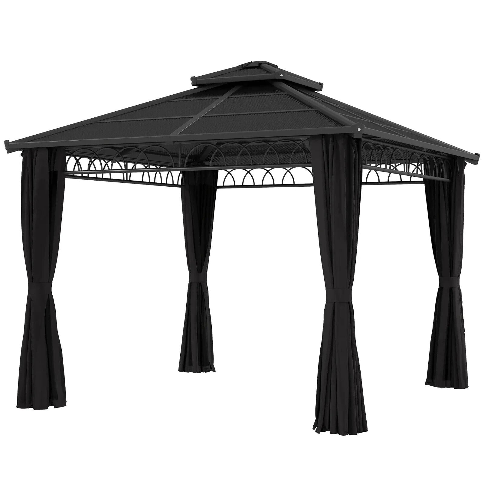 3 x 3m Hardtop Gazebo Double Roof Netting Curtains Garden Patio Sun Shelter Grey - Home and Garden Furniture Shop - #rustic - furniture#