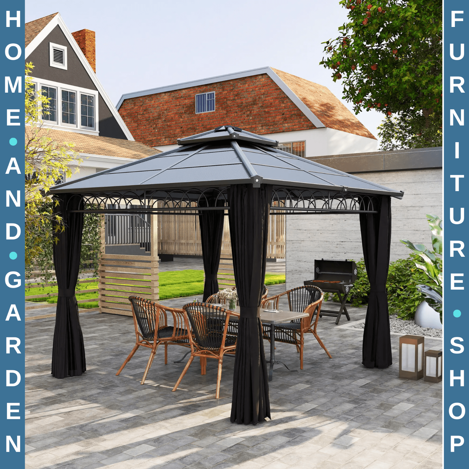 3 x 3m Hardtop Gazebo Double Roof Netting Curtains Garden Patio Sun Shelter Grey - Home and Garden Furniture Shop - #rustic - furniture#