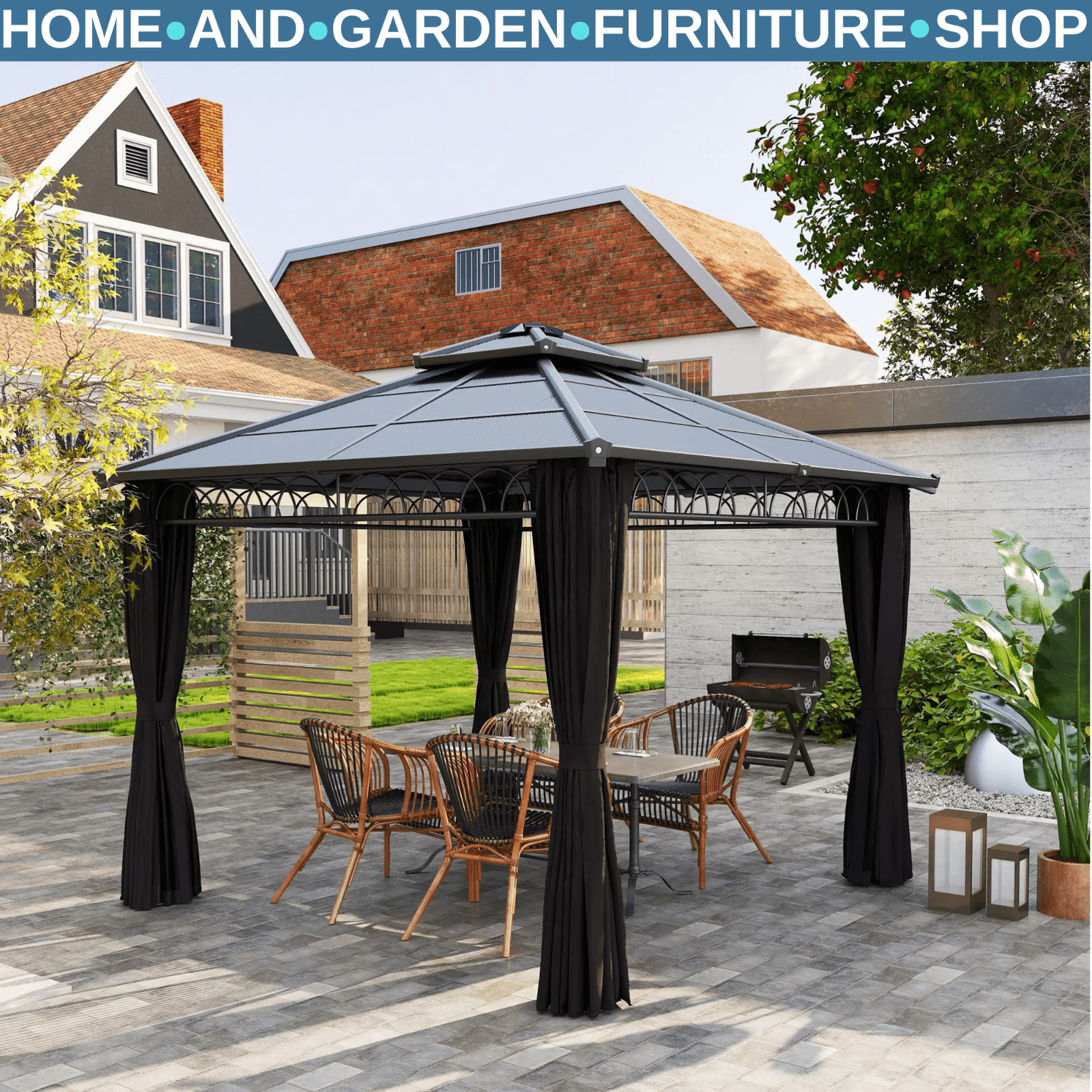 3 x 3m Hardtop Gazebo Double Roof Netting Curtains Garden Patio Sun Shelter Grey - Home and Garden Furniture Shop - #rustic - furniture#