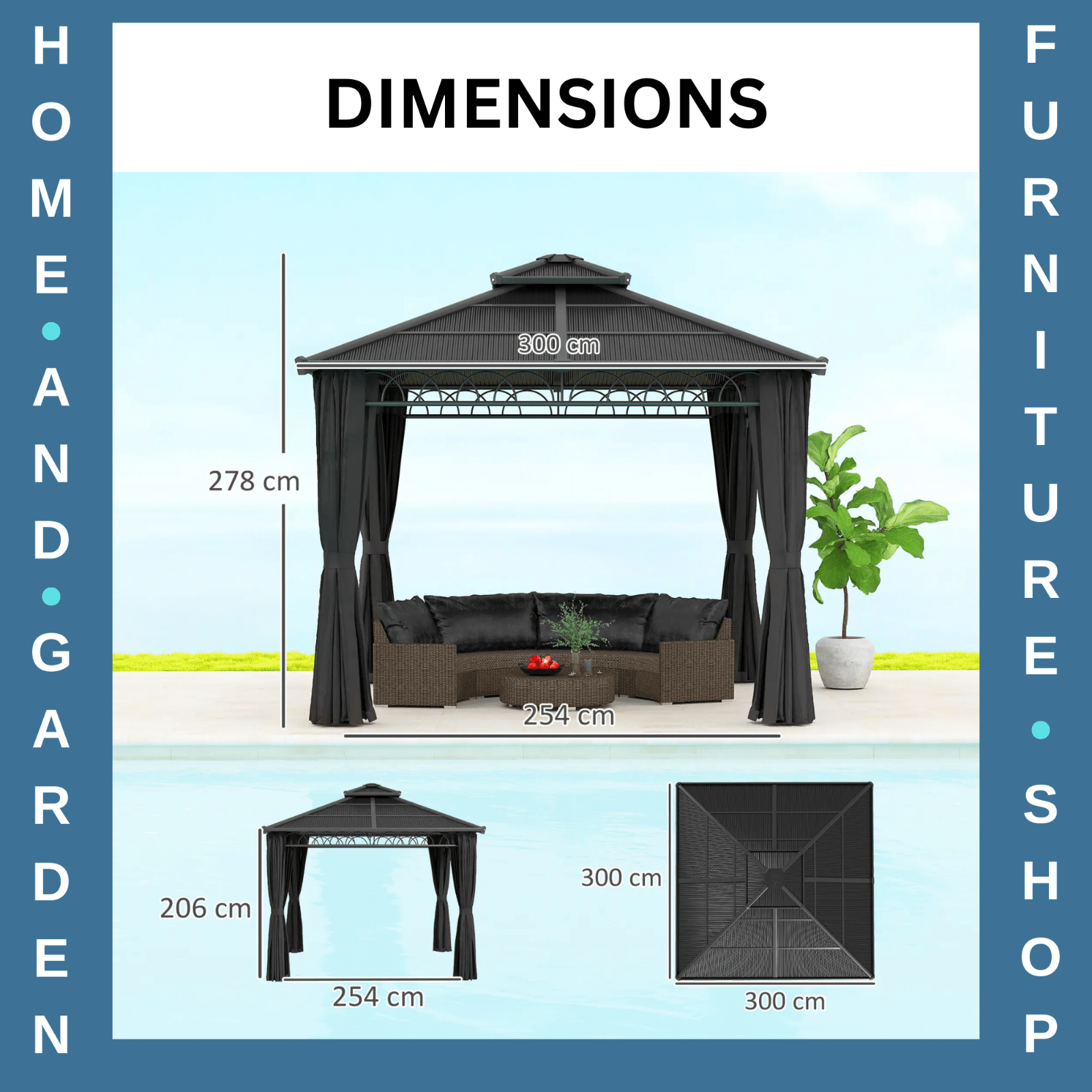 3 x 3m Hardtop Gazebo Double Roof Netting Curtains Garden Patio Sun Shelter Grey - Home and Garden Furniture Shop - #rustic - furniture#