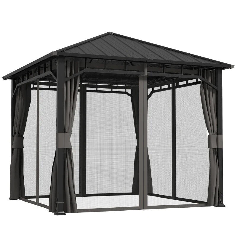 3 x 3m Hardtop Gazebo Galvanised Steel Roof and Sides Curtains Patio Sun Shelter - Home and Garden Furniture Shop - #rustic - furniture#