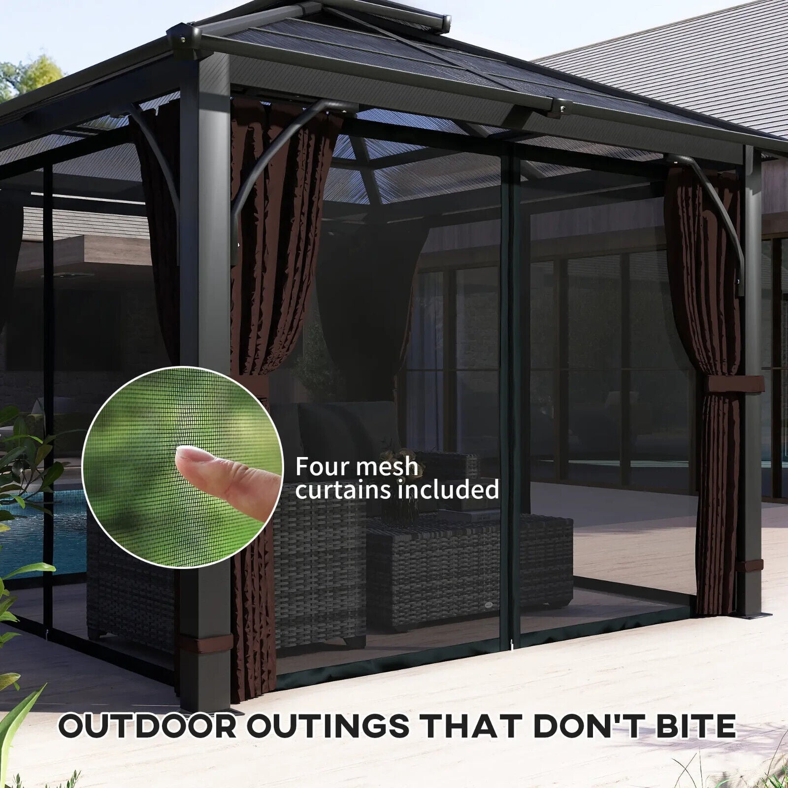 3 x 3m Hardtop Gazebo Polycarbonate Roof Sides Curtains Garden Pavilion Brown - Home and Garden Furniture Shop - #rustic - furniture#