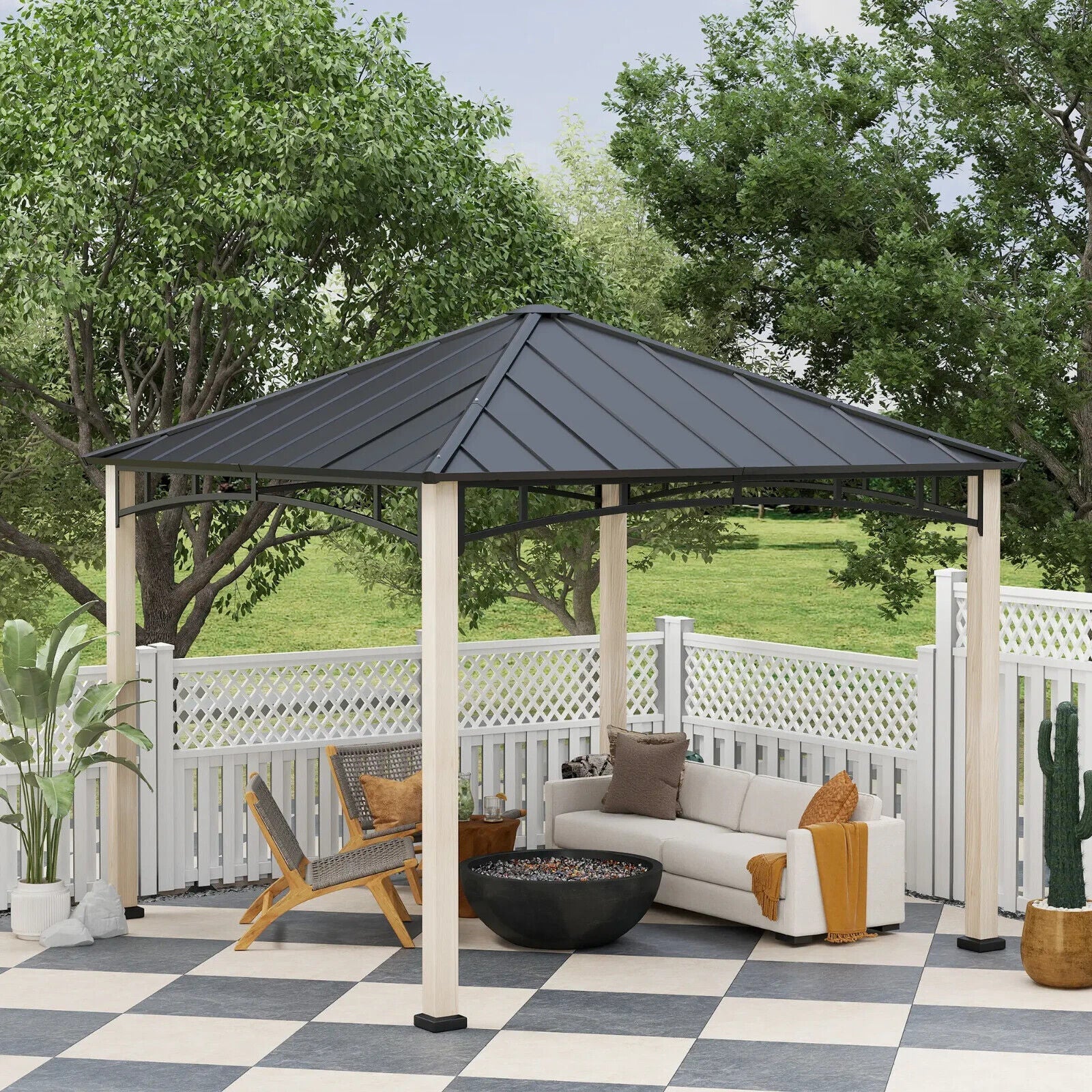 3 x 3m Hardtop Gazebo with Metal Roof Patio Garden Shelter Outdoor Metal Gazebo - Home and Garden Furniture Shop - #rustic - furniture#