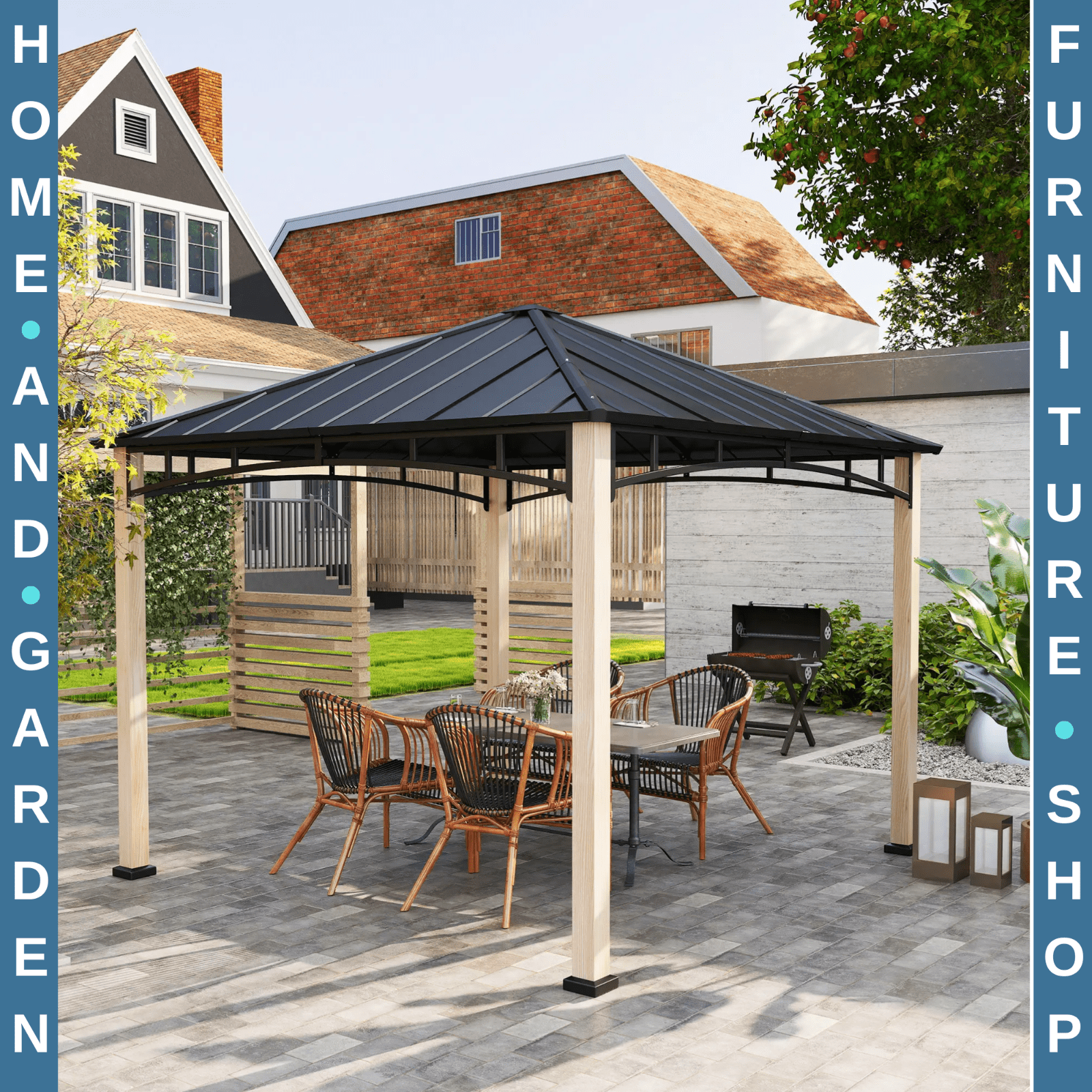 3 x 3m Hardtop Gazebo with Metal Roof Patio Garden Shelter Outdoor Metal Gazebo - Home and Garden Furniture Shop - rustic - furniture