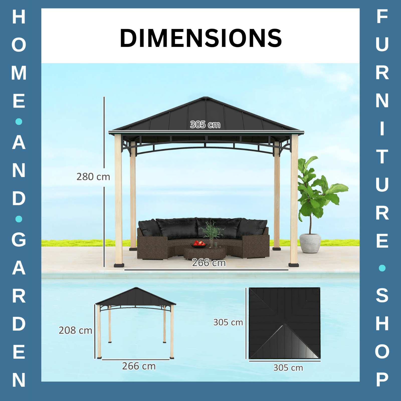 3 x 3m Hardtop Gazebo with Metal Roof Patio Garden Shelter Outdoor Metal Gazebo - Home and Garden Furniture Shop - rustic - furniture